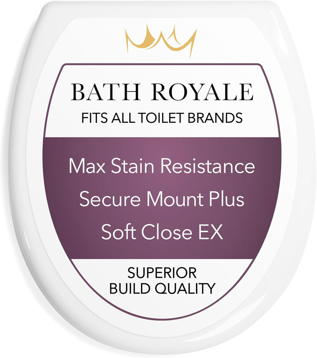 Bath Royale Soft Close Toilet Seat Round with Lid BR500-00 White, Comfortable, Durable, Sturdy, Stain-Resistant and Easy to Clean, Fits All Toilet Brands, Executive Series