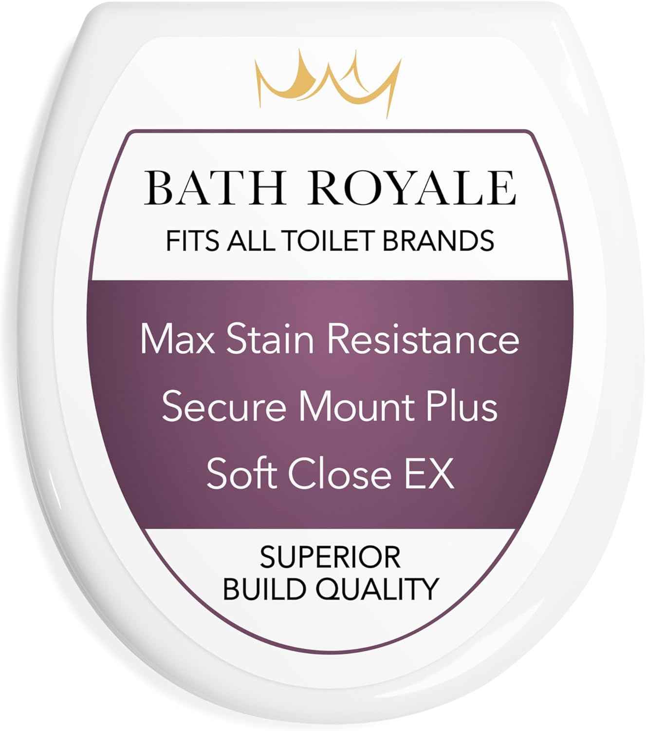 Bath Royale Soft Close Toilet Seat Round with Lid BR500-00 White, Comfortable, Durable, Sturdy, Stain-Resistant and Easy to Clean, Fits All Toilet Brands, Executive Series