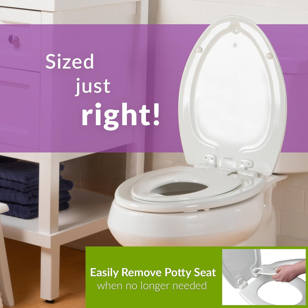 Mayfair NextStep2 Toilet Seat with Built-In Potty Training Seat, Slow-Close, Removable that will Never Loosen, Elongated, White, 2-Pack