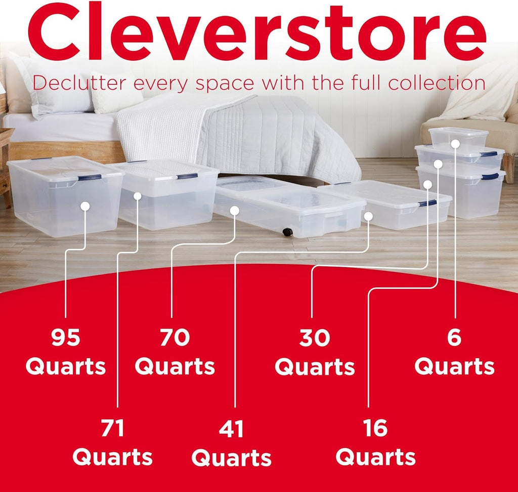 Rubbermaid Cleverstore 71 Qt Clear Storage Bins with Lids, 4-Pack, Stackable, BPA-Free, Made in USA