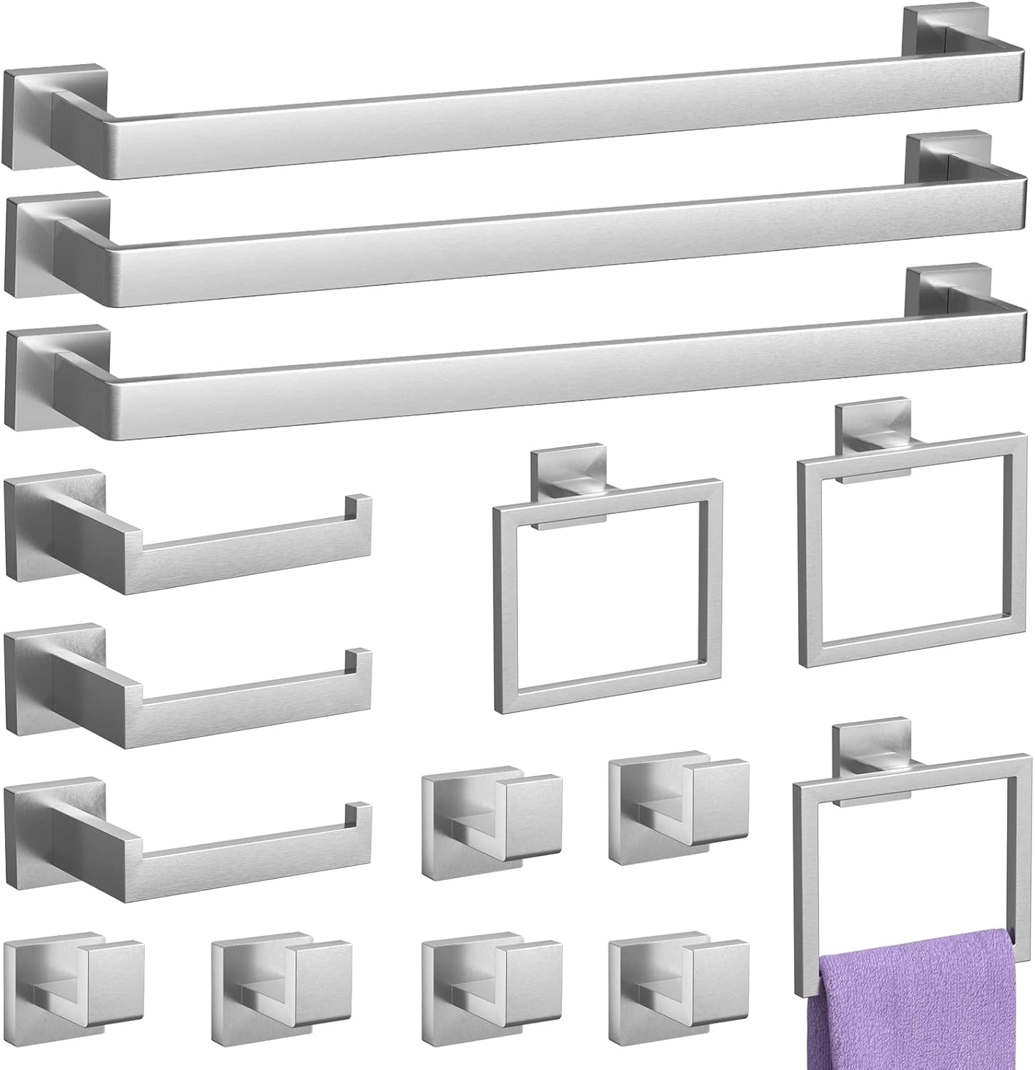 10-Pieces Matte Black Bathroom Accessories Set, 23.6 Inch Bath Towel Bar Set, SUS 304 Stainless Steel Bathroom Hardware Set, Towel Racks for Bathroom Wall Mounted.