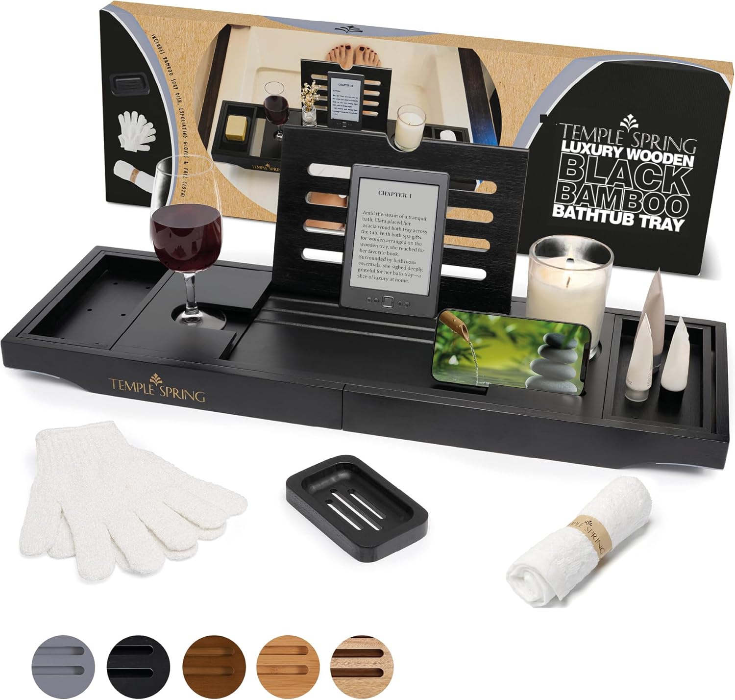 Temple Spring Wooden Bathtub Tray, Bamboo Bathroom Accessories, Bath Tray for Tub, at Home Spa Essentials, Board for Tub Table, Bath Caddy for Bathtub Accessories & Bathroom Essentials – Wood Brown