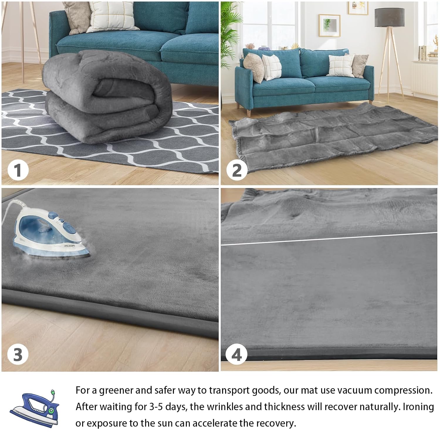 ILPEOD Baby Play Mat for Floor Tummy Time Nursery Rug Muscle Area Rug Playroom Rug Tatami Mat 6'7"x4'11" Memory Foam 1.3" Thick Crawling For Babies,Toddlers, Infants, Kids,Floor Mat(Grey)