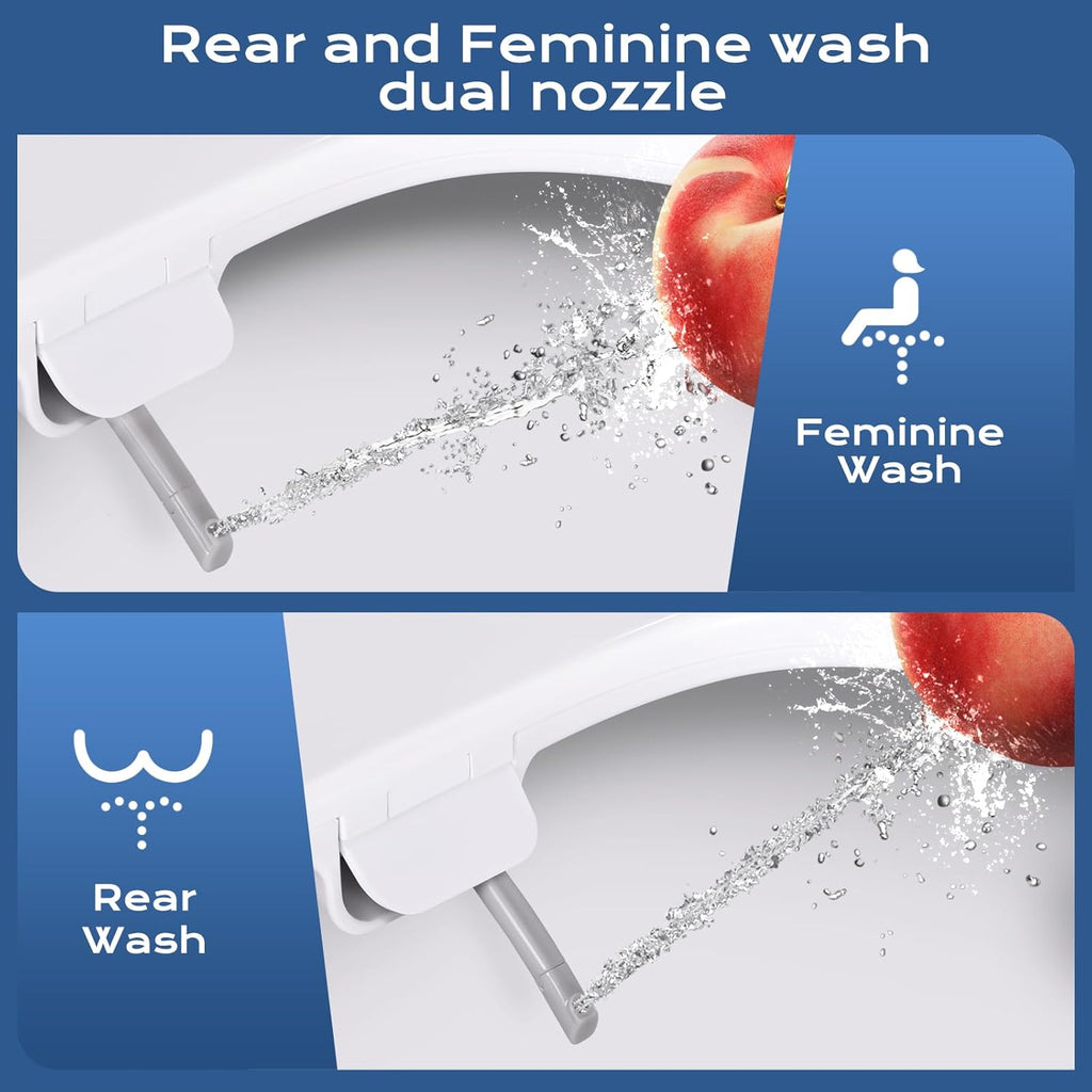 Clirass Elongated Bidet Toilet Seat with Quiet-Close, Non-Electric Bidet Mode with Dual Nozzles, Fit Elongated Toilet Seat, Adjustable Water Pressure with Brass inlet (Elongated)