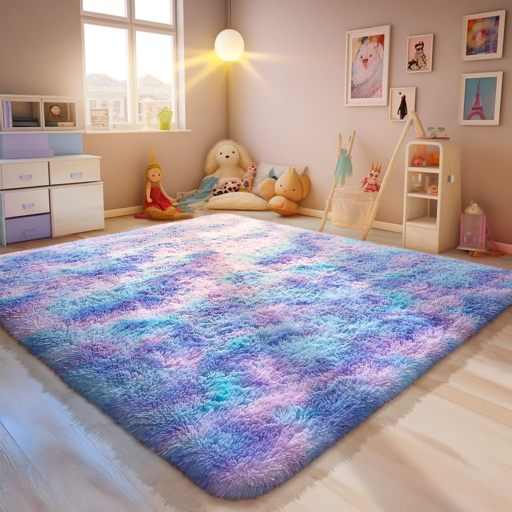 Ophanie 5x8 Blue Rugs for Living Room, Kids Nursery Rug Aesthetic, Playroom Navy Area Rugs for Boys Girls Teen Home Decor, Fluffy Fuzzy Soft Plush Shaggy Bedside Floor Bedroom Carpet for Teen