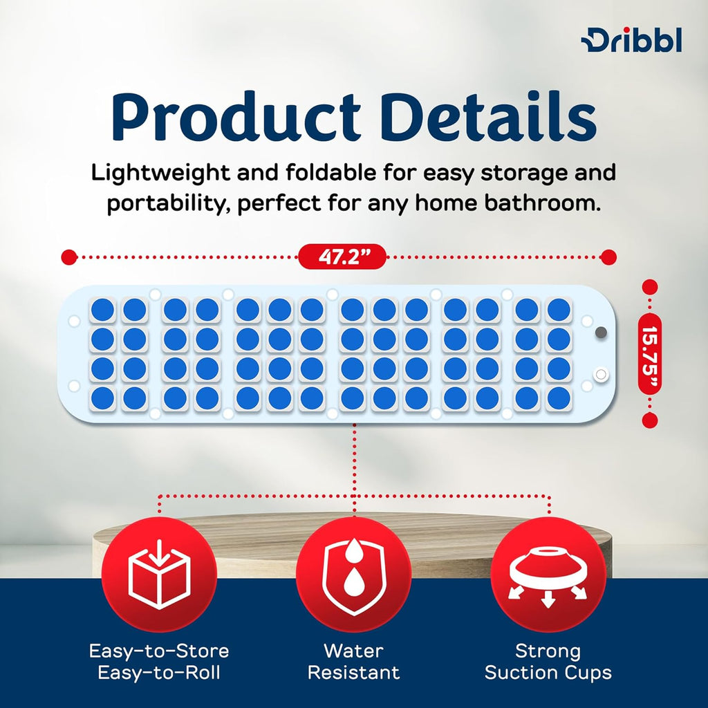 Dribbl Electric Bubble Massage Bathtub Mat – Non-Slip Full-Body Waterproof Hot Tub Spa Mat for Bath with Heater, Motorized Air Pump, and Remote Control, 6-Speed Adjustable Massage, Blue