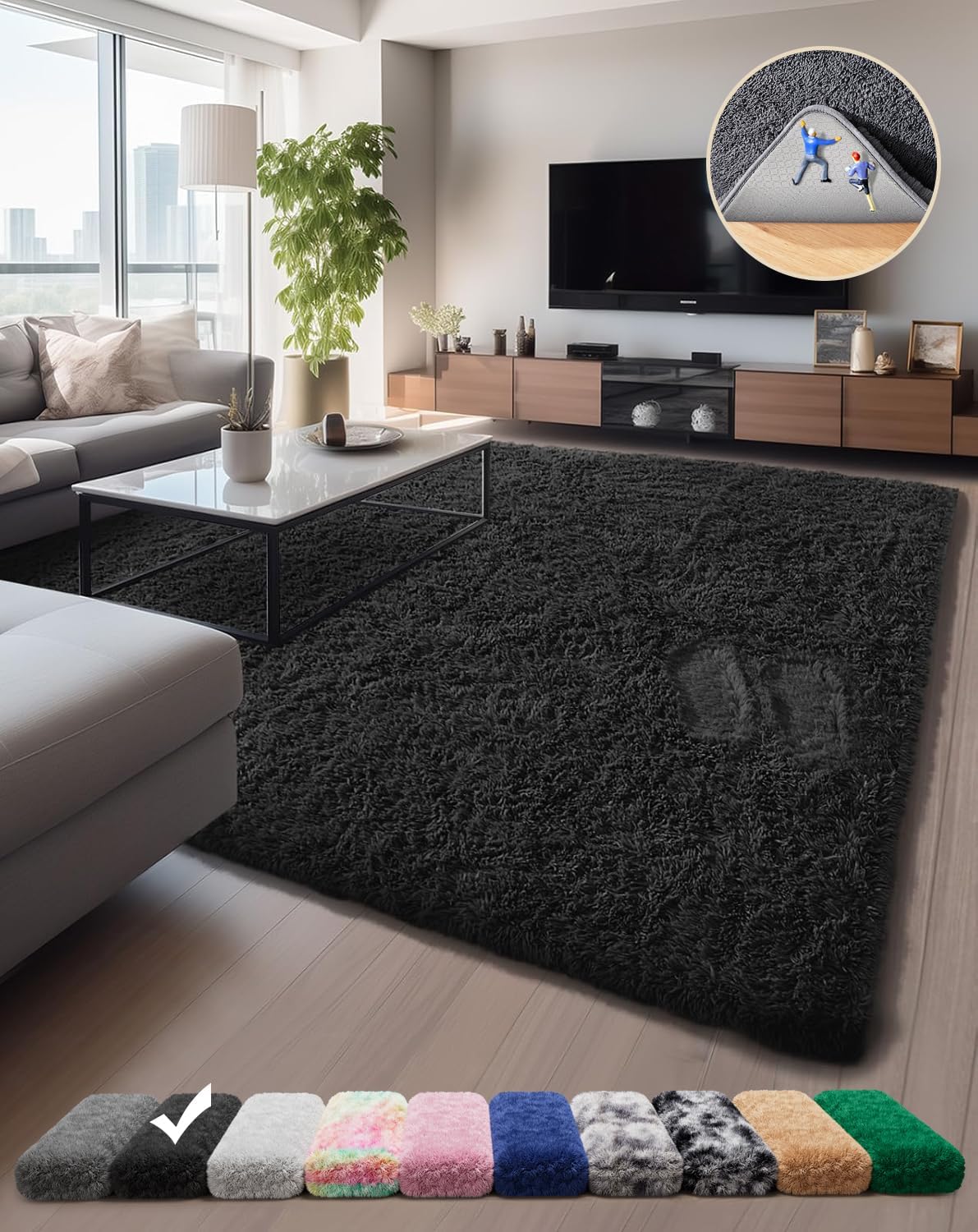 Ophanie 5x8 Blue Rugs for Living Room, Kids Nursery Rug Aesthetic, Playroom Navy Area Rugs for Boys Girls Teen Home Decor, Fluffy Fuzzy Soft Plush Shaggy Bedside Floor Bedroom Carpet for Teen
