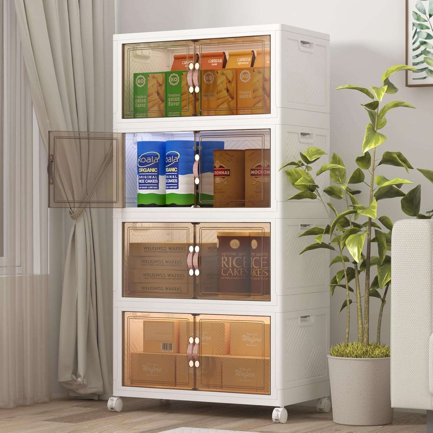 UAMFURI Extra Large Stackable Storage Bins with Lids & Wheels & Door, 660QT-165QT/41GAL*4Pack Foldable Collapsible Closet Organizers, Plastic Containers Drawers for Bedroom Dorm Garage