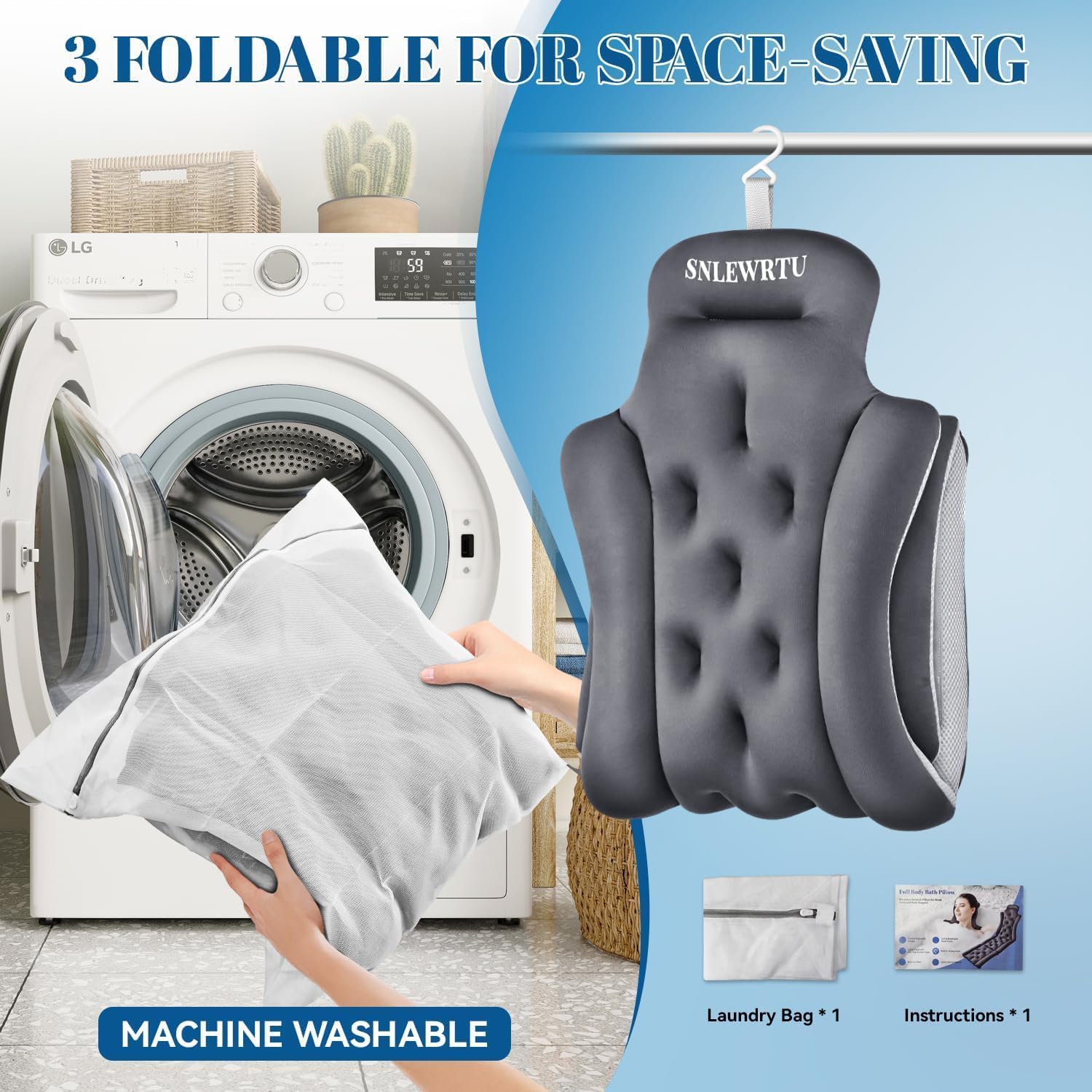 Full Body Bath Pillow for Bathtub, Thick & Luxury Bathtub Cushion with 192 Suction Cups, Bathtub Pillows for Head & Neck, Back Support, Ideal Bath Accessories for Women' Gifts Spa, Soaking, Tub