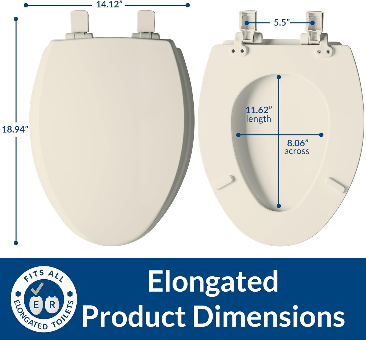 Mayfair Cassel Slow Close Toilet Seat, Easy Clean, Non Slip Premium Wood Seat, Easy Install, Made in USA, Elongated, Biscuit