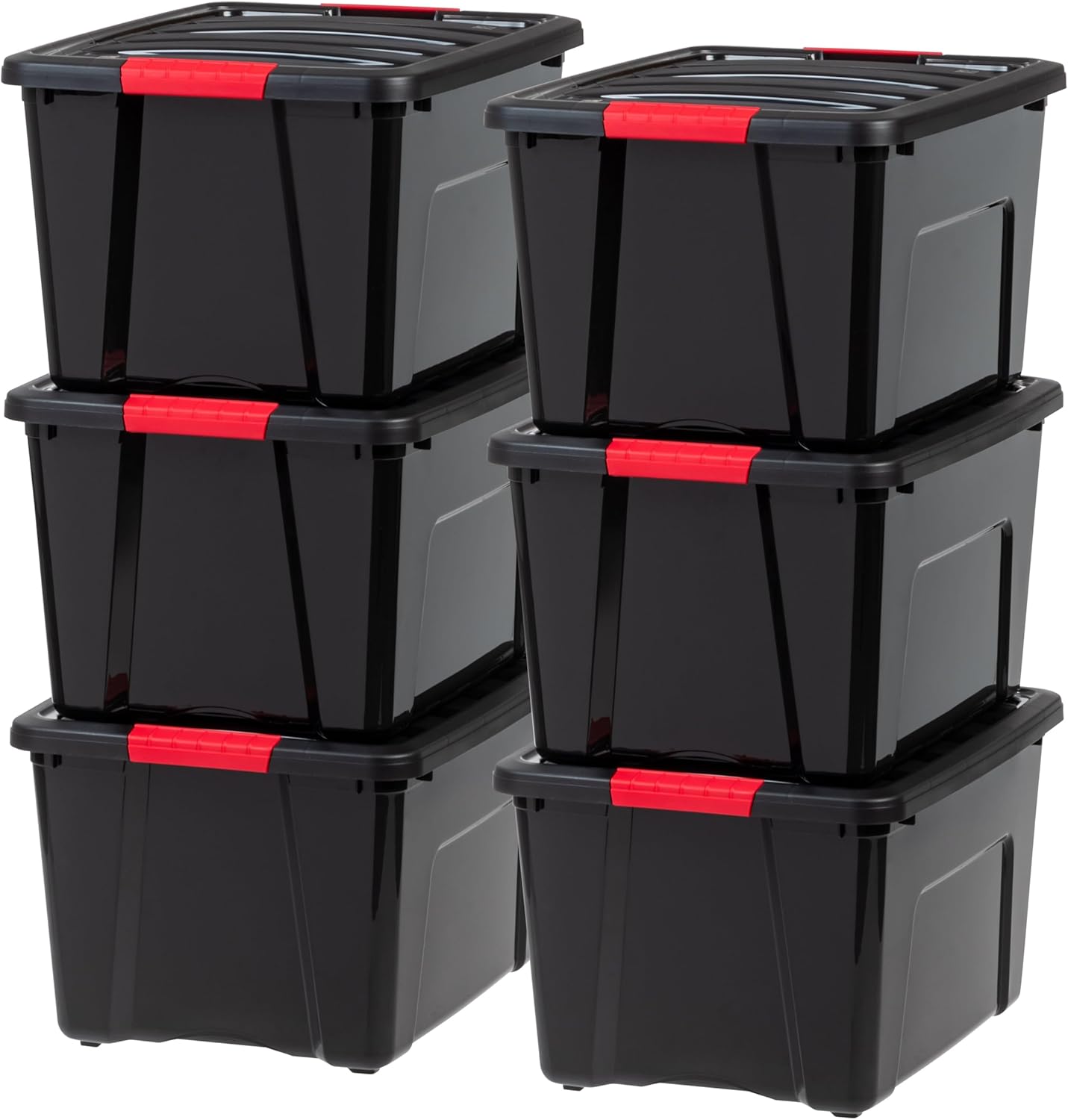 IRIS USA 54 Qt Stackable Plastic Storage Bins with Lids, 6 Pack - BPA-Free, Made in USA - See-Through Organizing Solution, Latches, Durable Nestable Containers, Secure Pull Handle - Clear