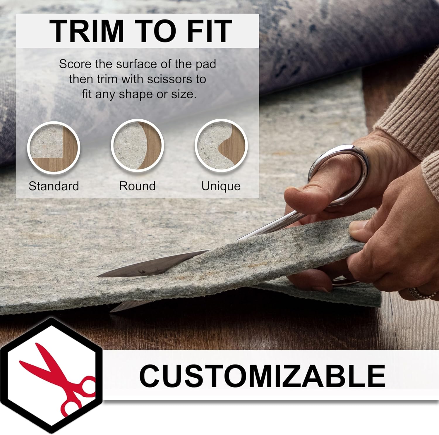 Mohawk Home 6' x 9' Non Slip Grip Rug Pad 1/4" Thick Dual Surface Felt Cushion + Rubber Gripper - Safe for All Floors