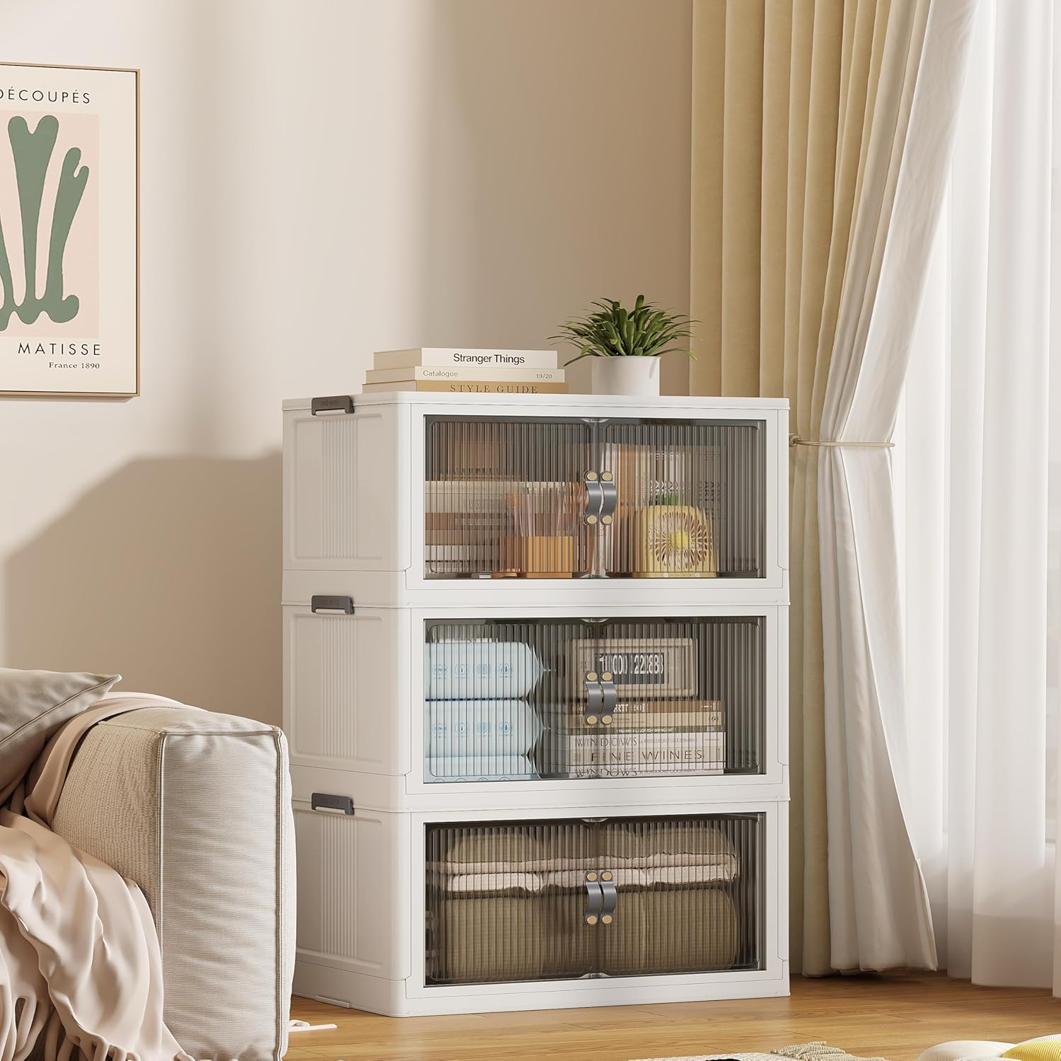 SAILUN 145Gal/580Qt Stackable Storage Bins Folding Collapsible Storage Bins with Lid, Closet Organizers and Storage, Grey 26" W x 17" D x 71" H