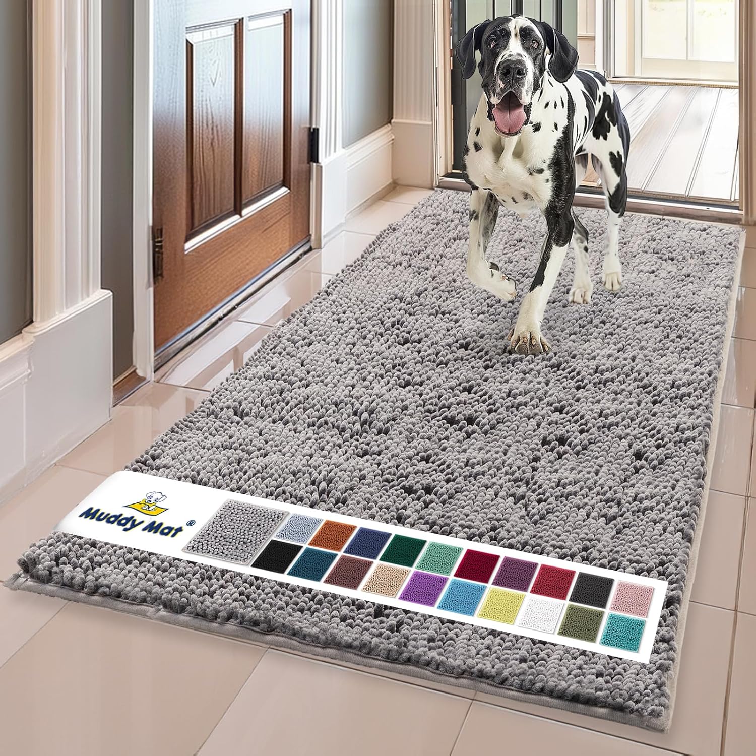 Muddy Mat® | Super Absorbent Door Mat Indoor, Microfiber Quick Dry Chenille Entryway Rug, Non-Slip Front Door Mat, Indoor Mats for Entryway, Machine Washable Pet Rug, Grey XXXL 72"X48"