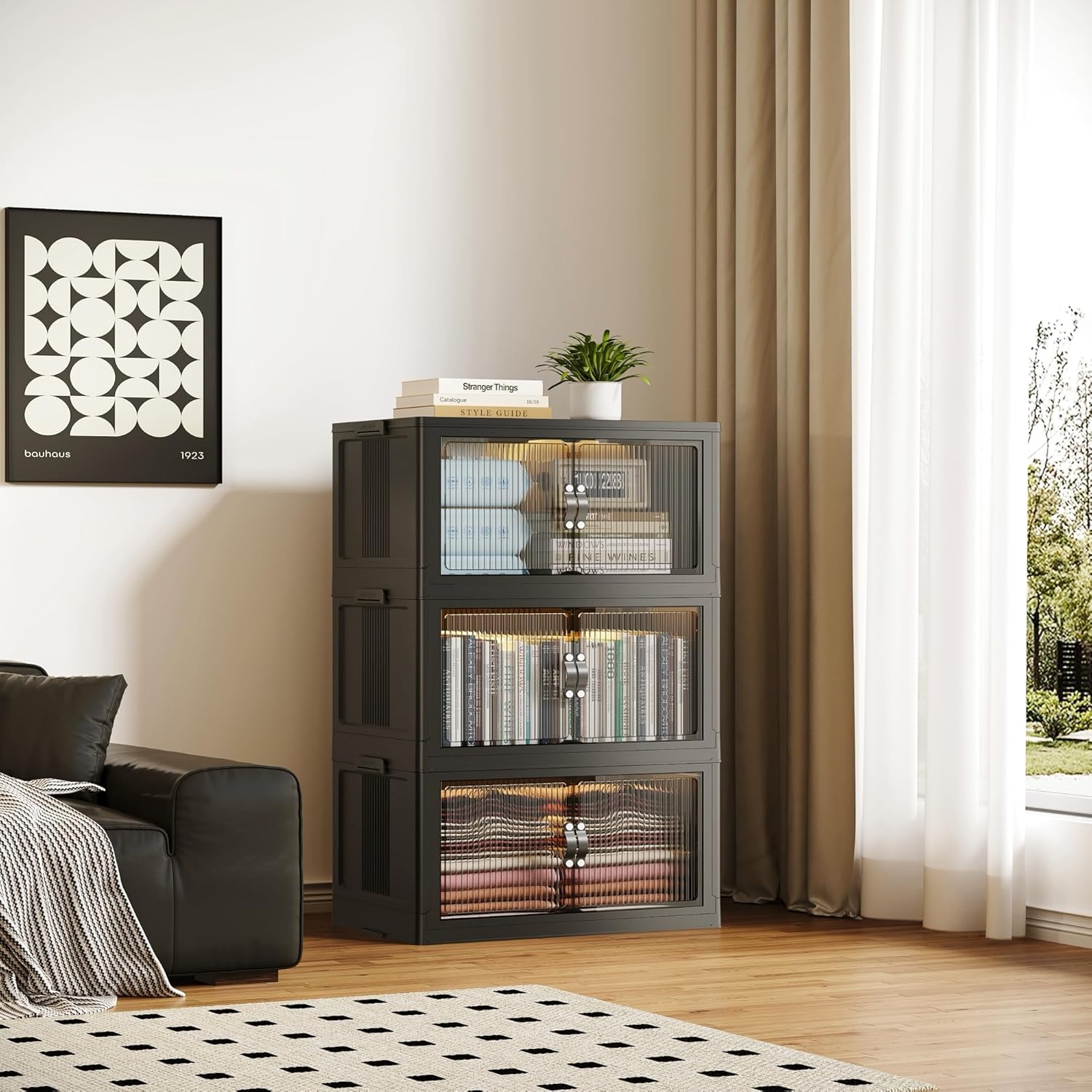 SAILUN 145Gal/580Qt Stackable Storage Bins Folding Collapsible Storage Bins with Lid, Closet Organizers and Storage, Grey 26" W x 17" D x 71" H