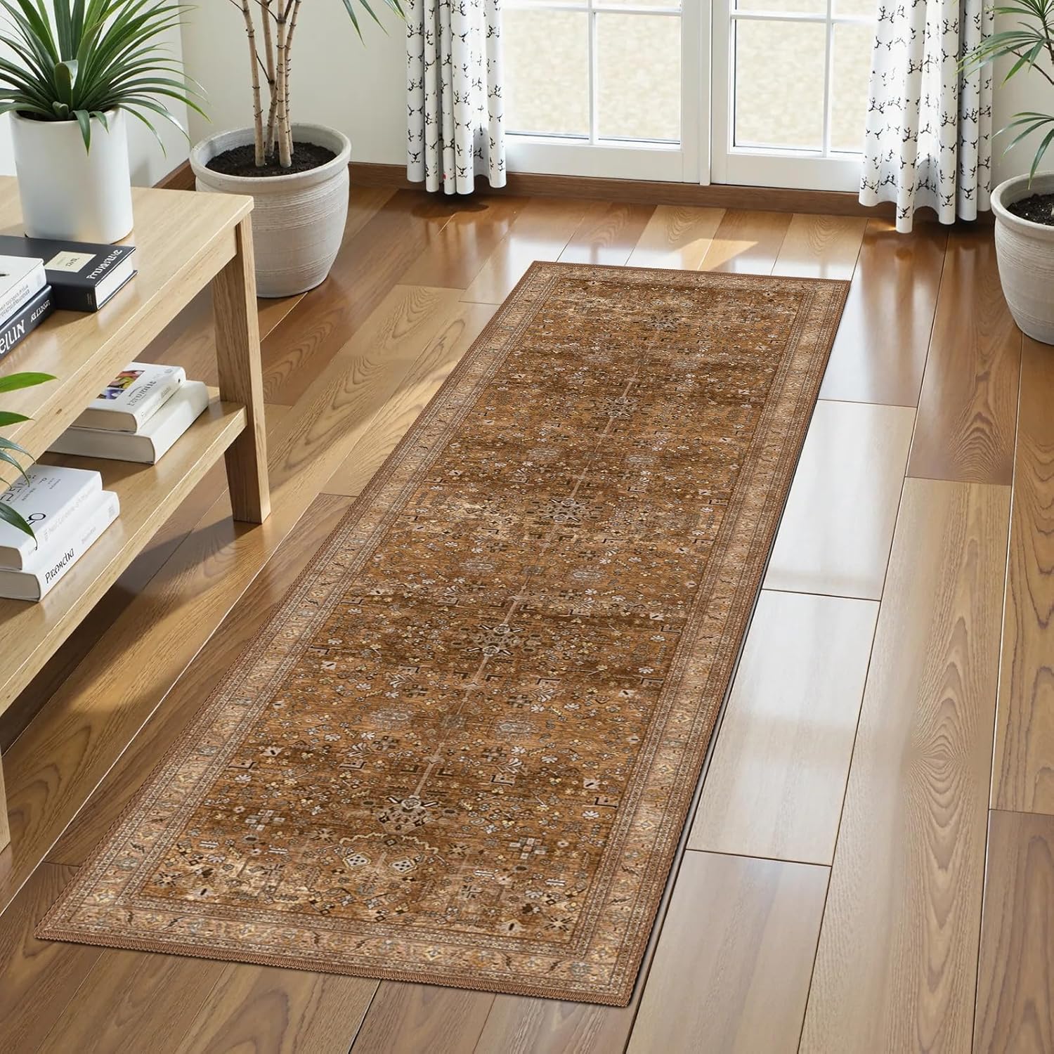 Washable Area Rug 8' x 10' Vintage Traditional Persian Mat - Foldable Distressed Non-Slip Machine Washable Carpet for Living Room Bedroom Kitchen Home Decor - Graphite and Mist