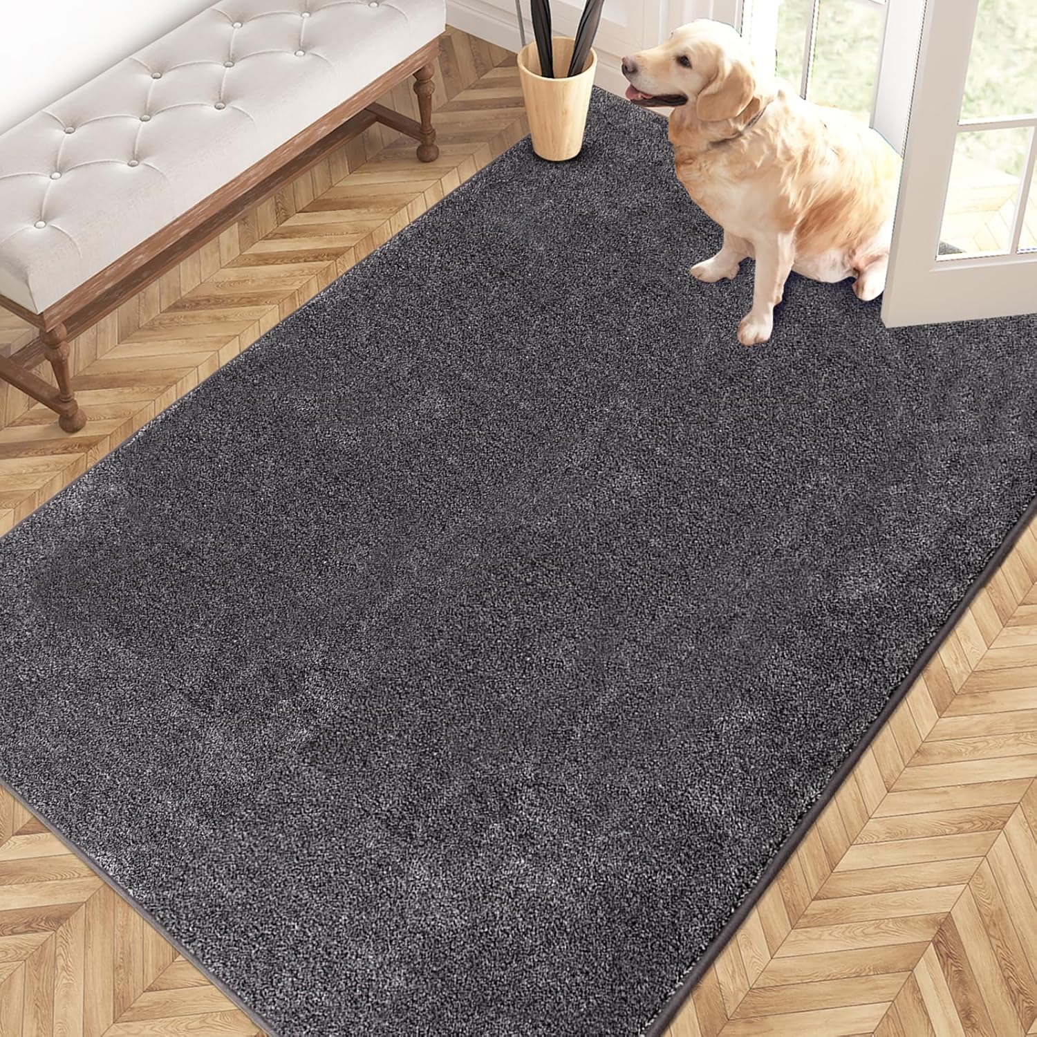 PURRUGS Easy Care Area Rug 4ft x 6ft, Non-Slip Machine Washable Entryway Rug, Dog Door Mat, Stain Resistant Accent Rug for Hallway, Living Room, Bedroom and Mudroom, Charcoal