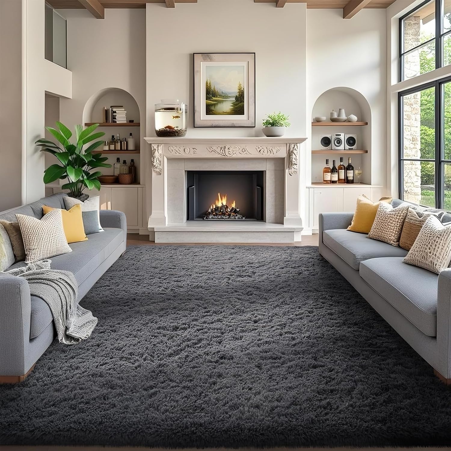 Ophanie 5x8 Blue Rugs for Living Room, Kids Nursery Rug Aesthetic, Playroom Navy Area Rugs for Boys Girls Teen Home Decor, Fluffy Fuzzy Soft Plush Shaggy Bedside Floor Bedroom Carpet for Teen