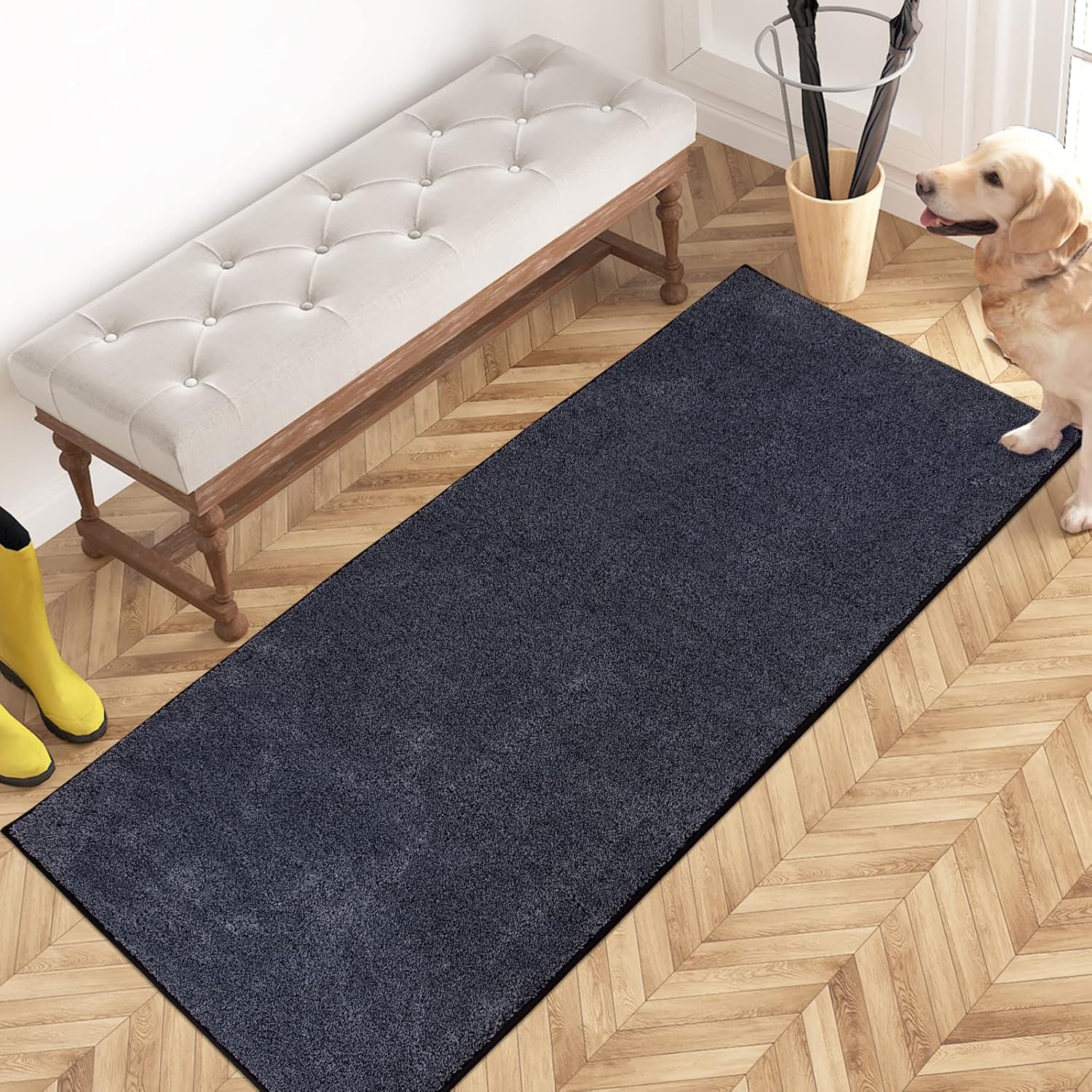 PURRUGS Easy Care Area Rug 4ft x 6ft, Non-Slip Machine Washable Entryway Rug, Dog Door Mat, Stain Resistant Accent Rug for Hallway, Living Room, Bedroom and Mudroom, Charcoal