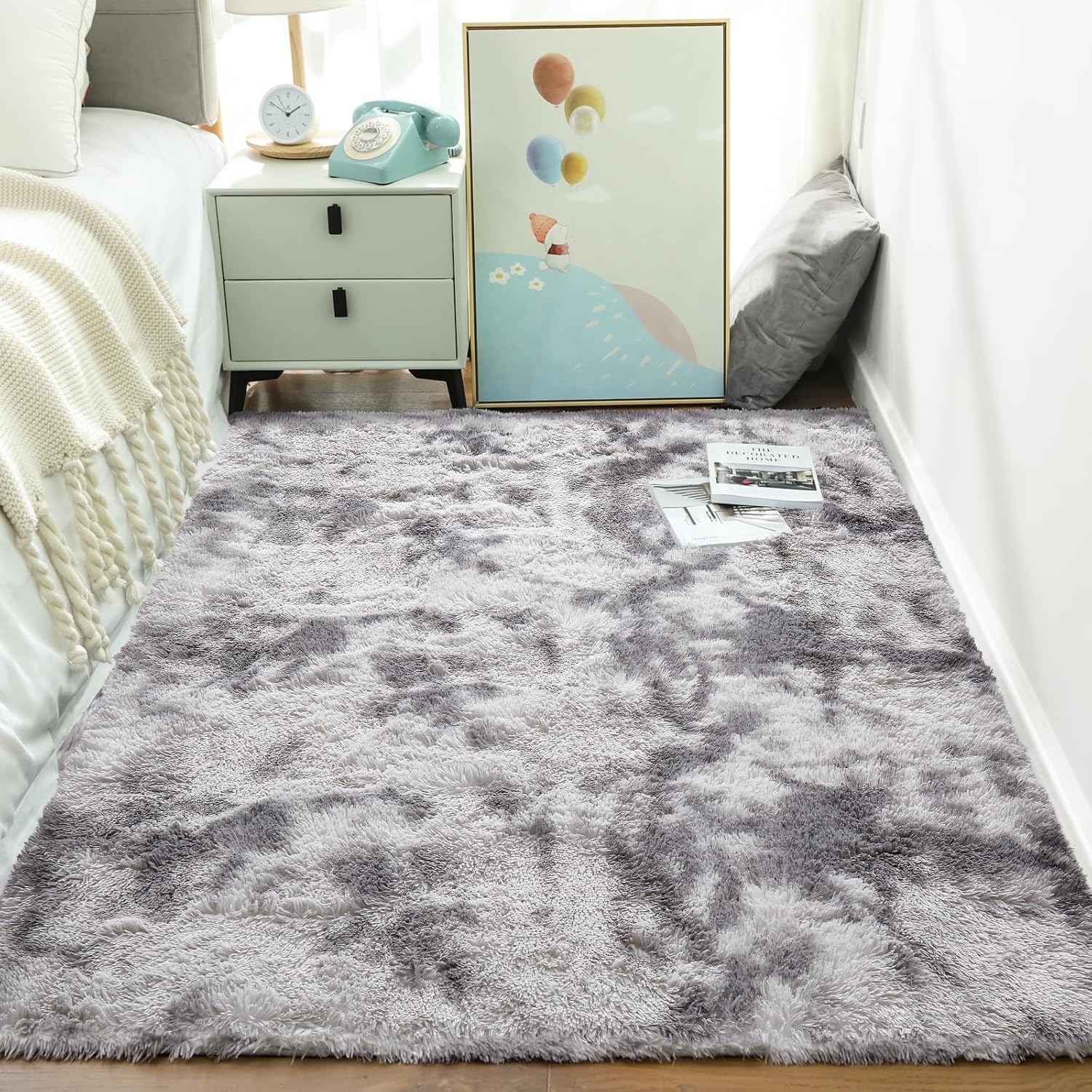 Ophanie 5x8 Blue Rugs for Living Room, Kids Nursery Rug Aesthetic, Playroom Navy Area Rugs for Boys Girls Teen Home Decor, Fluffy Fuzzy Soft Plush Shaggy Bedside Floor Bedroom Carpet for Teen