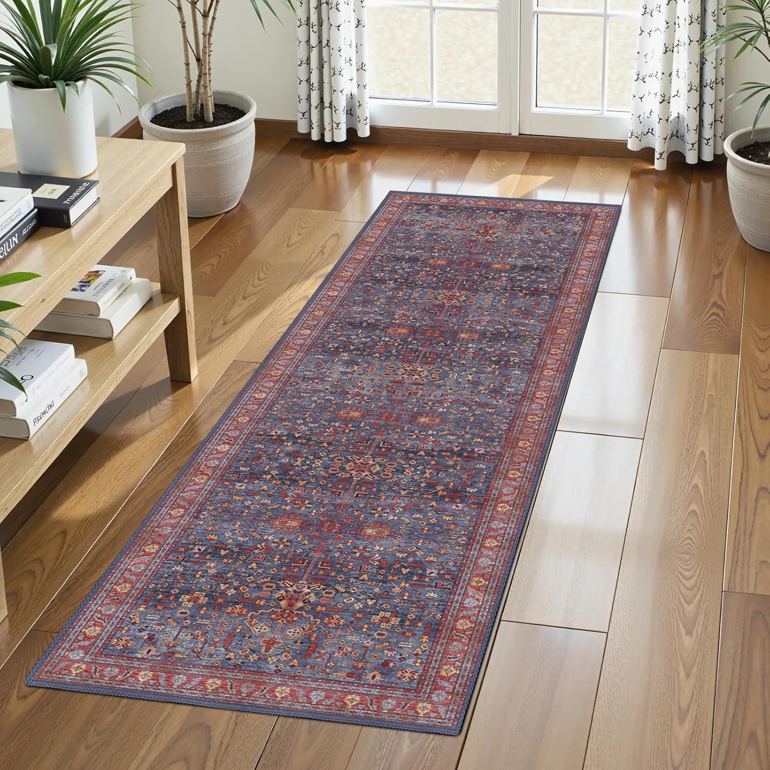 Washable Area Rug 8' x 10' Vintage Traditional Persian Mat - Foldable Distressed Non-Slip Machine Washable Carpet for Living Room Bedroom Kitchen Home Decor - Graphite and Mist