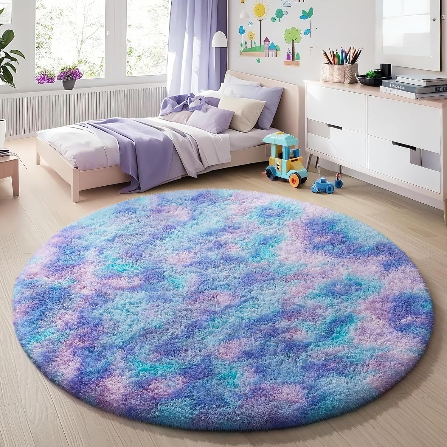 Ophanie 5x8 Blue Rugs for Living Room, Kids Nursery Rug Aesthetic, Playroom Navy Area Rugs for Boys Girls Teen Home Decor, Fluffy Fuzzy Soft Plush Shaggy Bedside Floor Bedroom Carpet for Teen