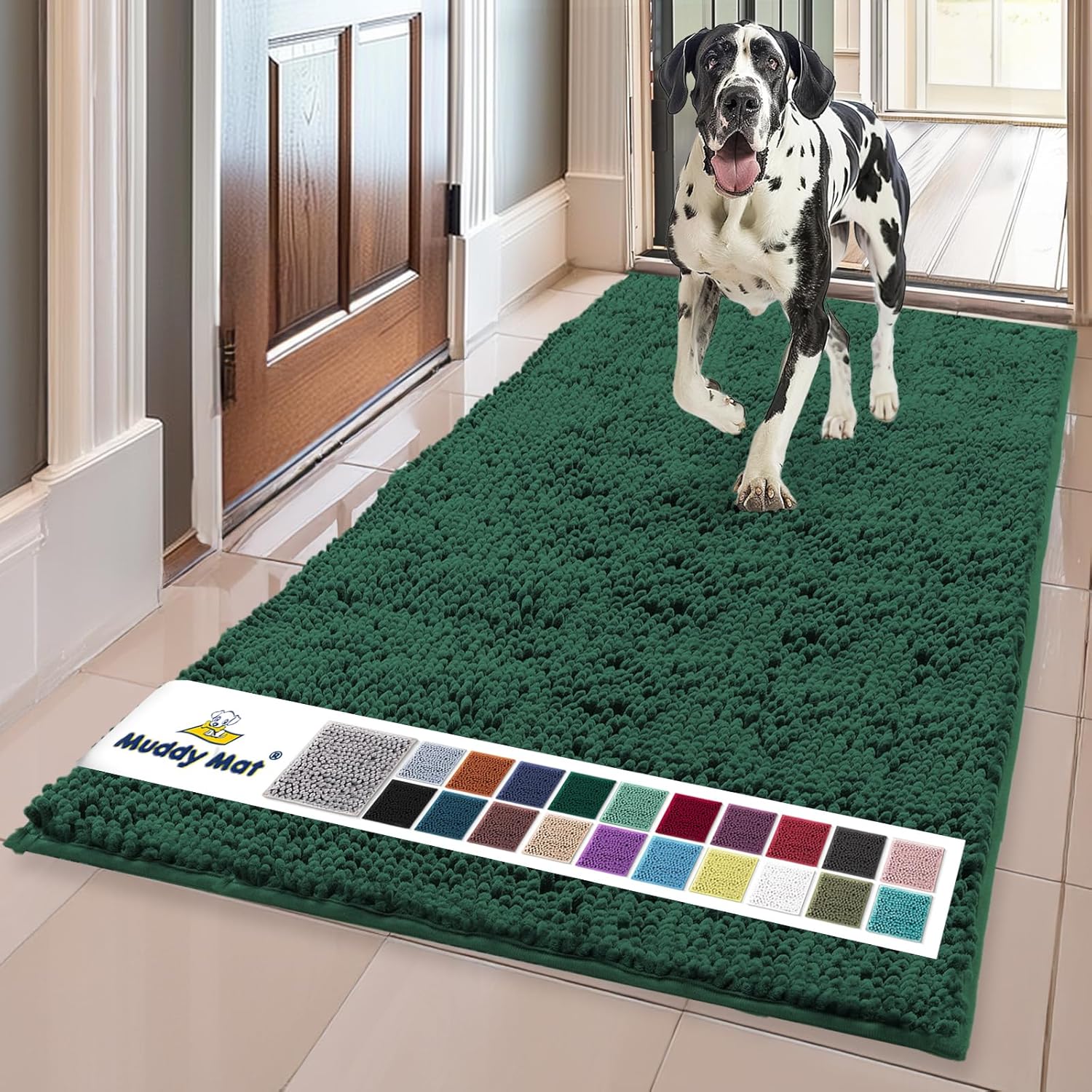 Muddy Mat® | Super Absorbent Door Mat Indoor, Microfiber Quick Dry Chenille Entryway Rug, Non-Slip Front Door Mat, Indoor Mats for Entryway, Machine Washable Pet Rug, Grey XXXL 72"X48"