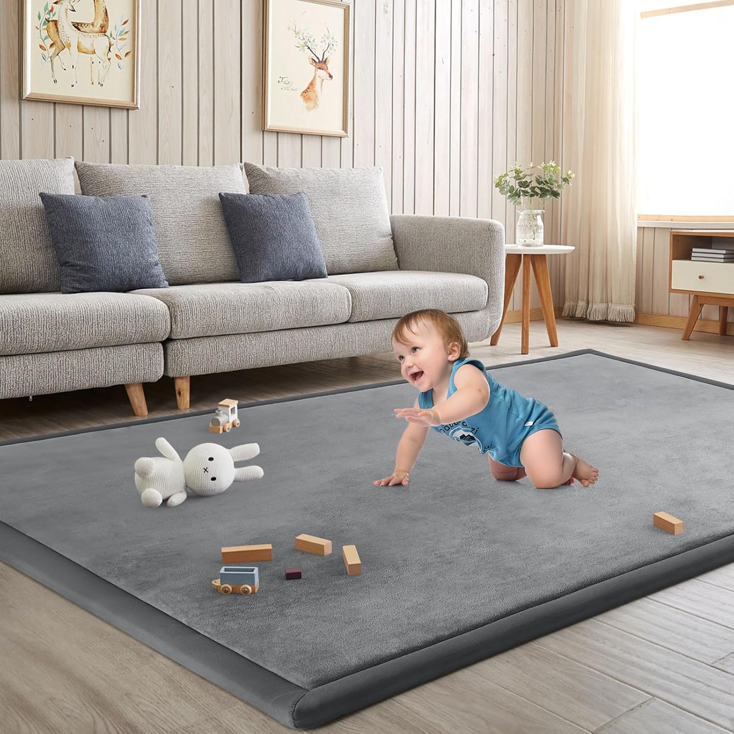 ILPEOD Baby Play Mat for Floor Tummy Time Nursery Rug Muscle Area Rug Playroom Rug Tatami Mat 6'7"x4'11" Memory Foam 1.3" Thick Crawling For Babies,Toddlers, Infants, Kids,Floor Mat(Grey)