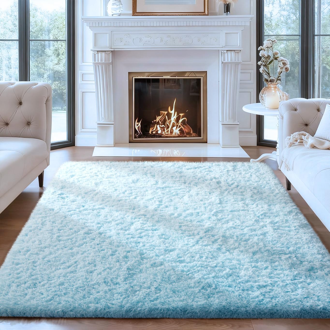 Ophanie 5x8 Blue Rugs for Living Room, Kids Nursery Rug Aesthetic, Playroom Navy Area Rugs for Boys Girls Teen Home Decor, Fluffy Fuzzy Soft Plush Shaggy Bedside Floor Bedroom Carpet for Teen
