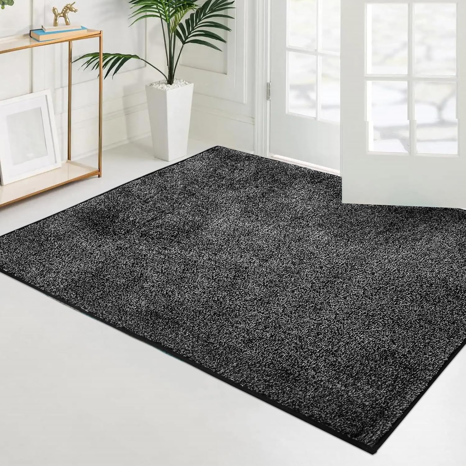 PURRUGS Easy Care Area Rug 4ft x 6ft, Non-Slip Machine Washable Entryway Rug, Dog Door Mat, Stain Resistant Accent Rug for Hallway, Living Room, Bedroom and Mudroom, Charcoal