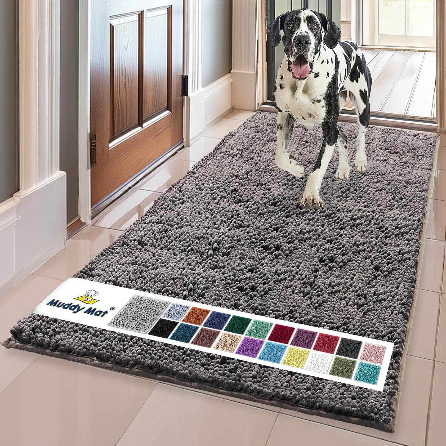 Muddy Mat® | Super Absorbent Door Mat Indoor, Microfiber Quick Dry Chenille Entryway Rug, Non-Slip Front Door Mat, Indoor Mats for Entryway, Machine Washable Pet Rug, Grey XXXL 72"X48"