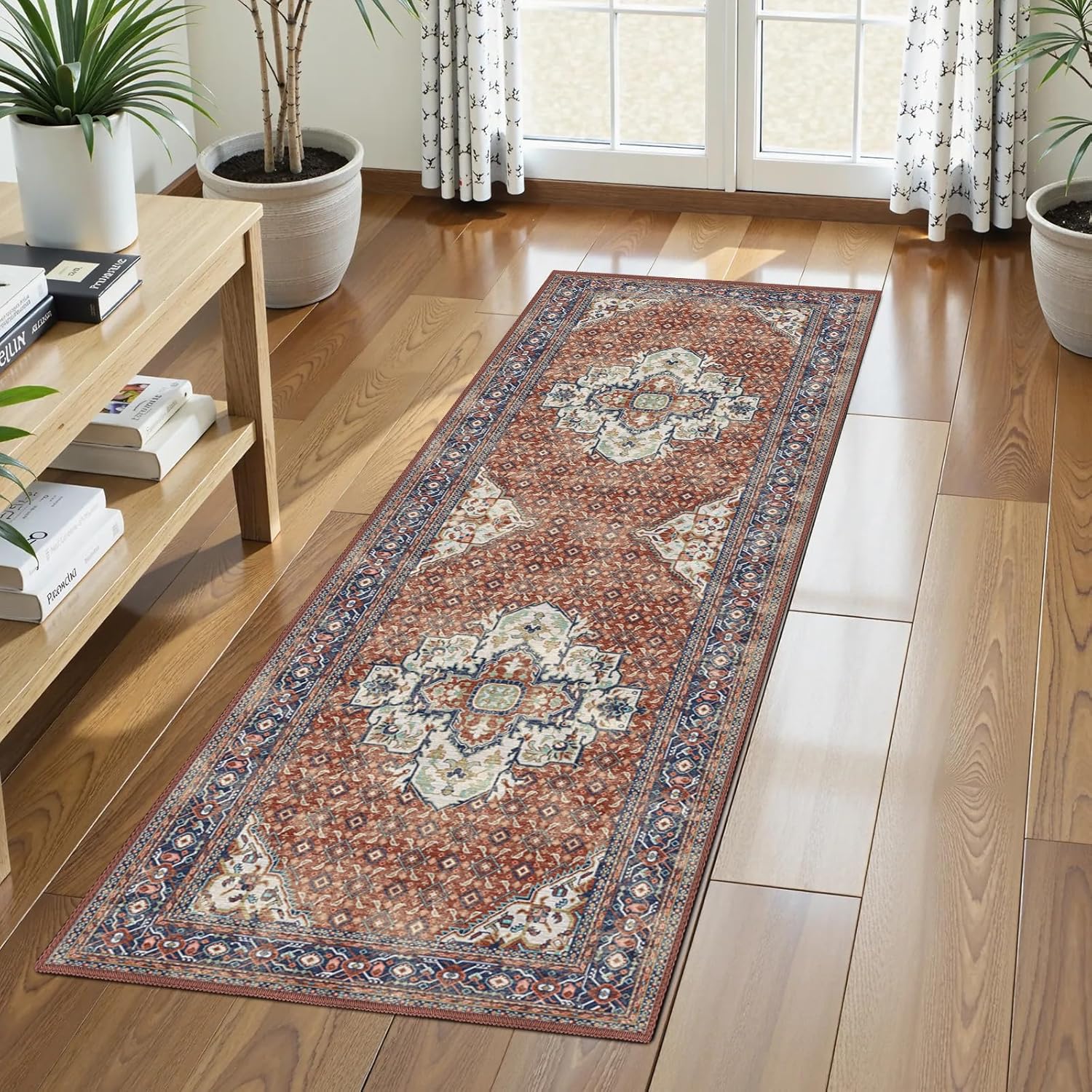 Washable Area Rug 8' x 10' Vintage Traditional Persian Mat - Foldable Distressed Non-Slip Machine Washable Carpet for Living Room Bedroom Kitchen Home Decor - Graphite and Mist