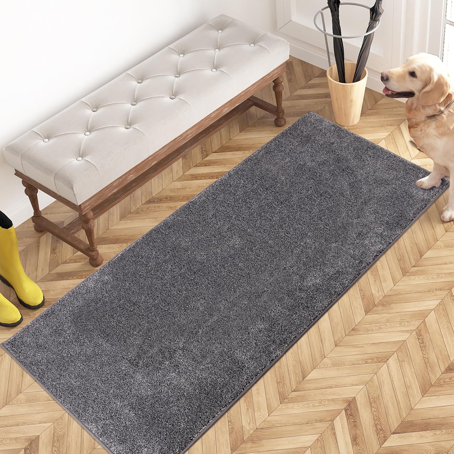 PURRUGS Easy Care Area Rug 4ft x 6ft, Non-Slip Machine Washable Entryway Rug, Dog Door Mat, Stain Resistant Accent Rug for Hallway, Living Room, Bedroom and Mudroom, Charcoal