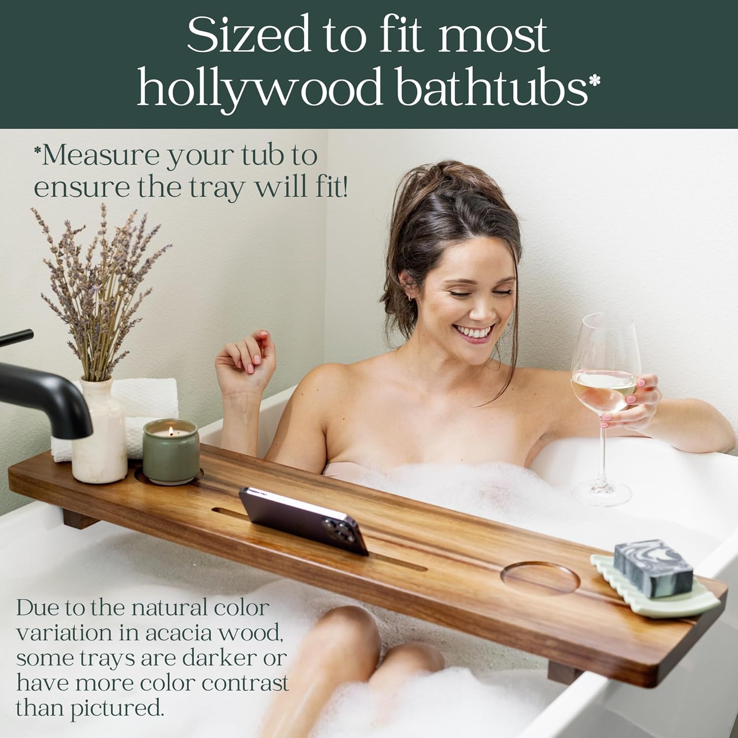 Premium Nature Shed Bathtub Tray for Freestanding Bath | Large & Thick 35” Acacia Wood Luxury Bath Tray for Tub | Anti-Tip, Non-Toxic, Adjustable Bathtub Trays for Tub with Bathroom Accessories Holder