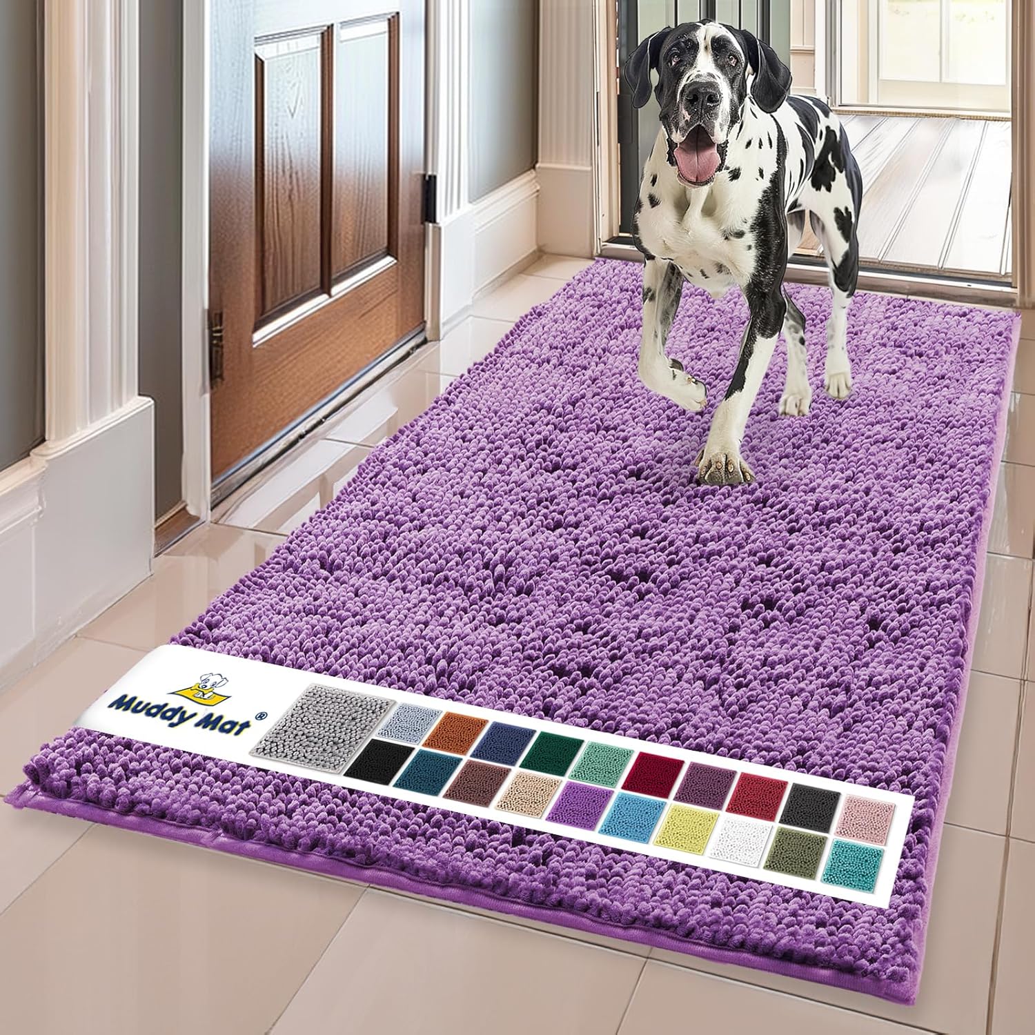 Muddy Mat® | Super Absorbent Door Mat Indoor, Microfiber Quick Dry Chenille Entryway Rug, Non-Slip Front Door Mat, Indoor Mats for Entryway, Machine Washable Pet Rug, Grey XXXL 72"X48"