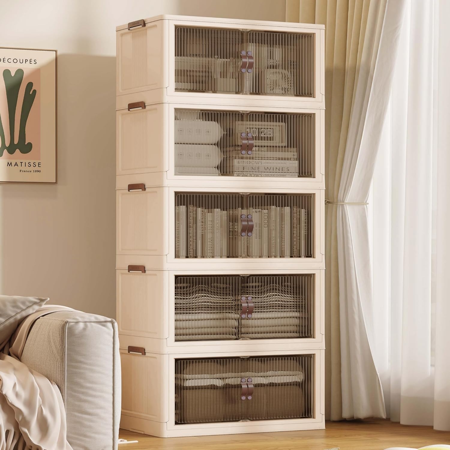 SAILUN 145Gal/580Qt Collapsible & Stackable Storage Bins with Door & a Lid,Perfect for Blanket Storage, Pillow Organizer, Bedroom Closet & Living Room, Black 26" W x 17" D x 71" H