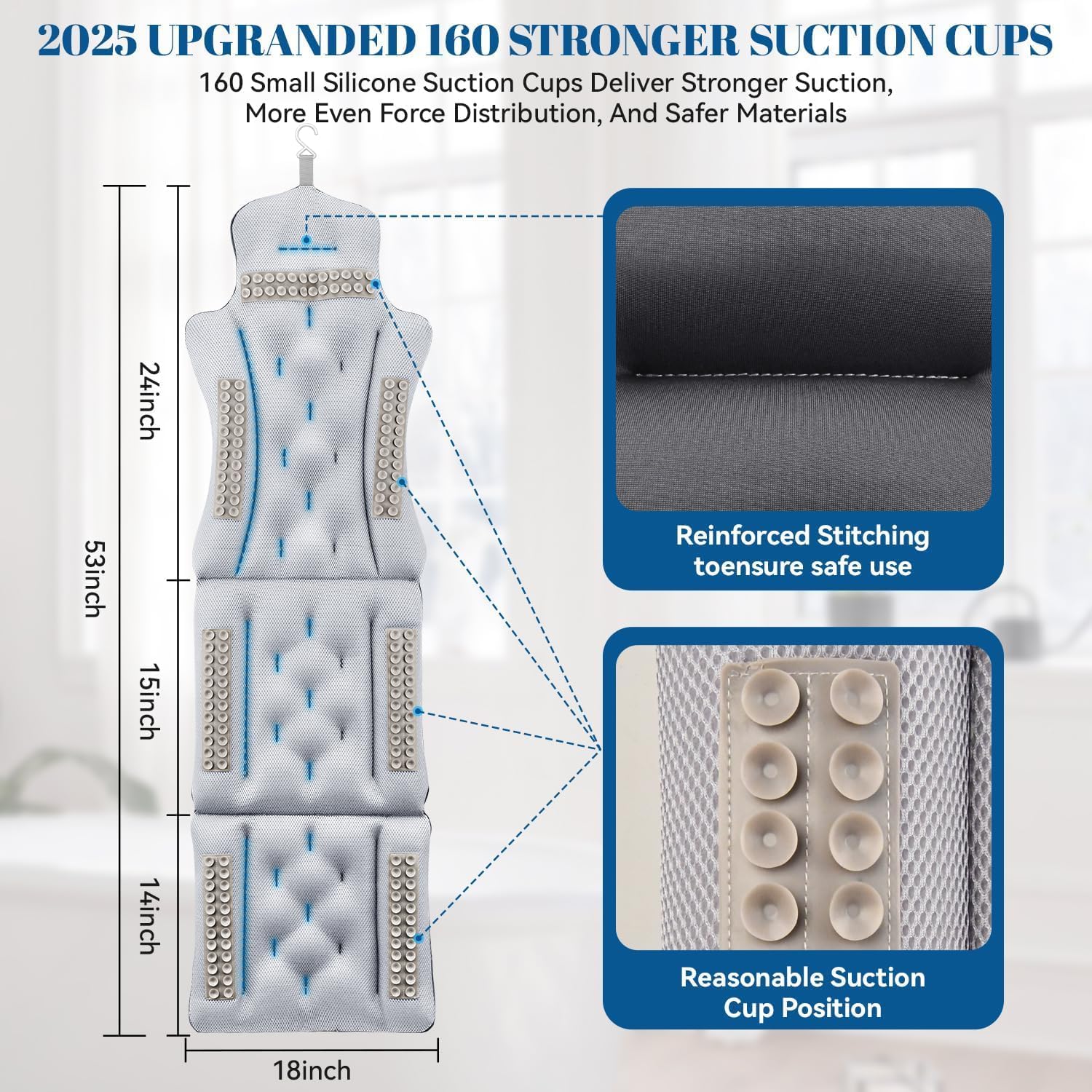 Full Body Bath Pillow for Bathtub, Thick & Luxury Bathtub Cushion with 192 Suction Cups, Bathtub Pillows for Head & Neck, Back Support, Ideal Bath Accessories for Women' Gifts Spa, Soaking, Tub