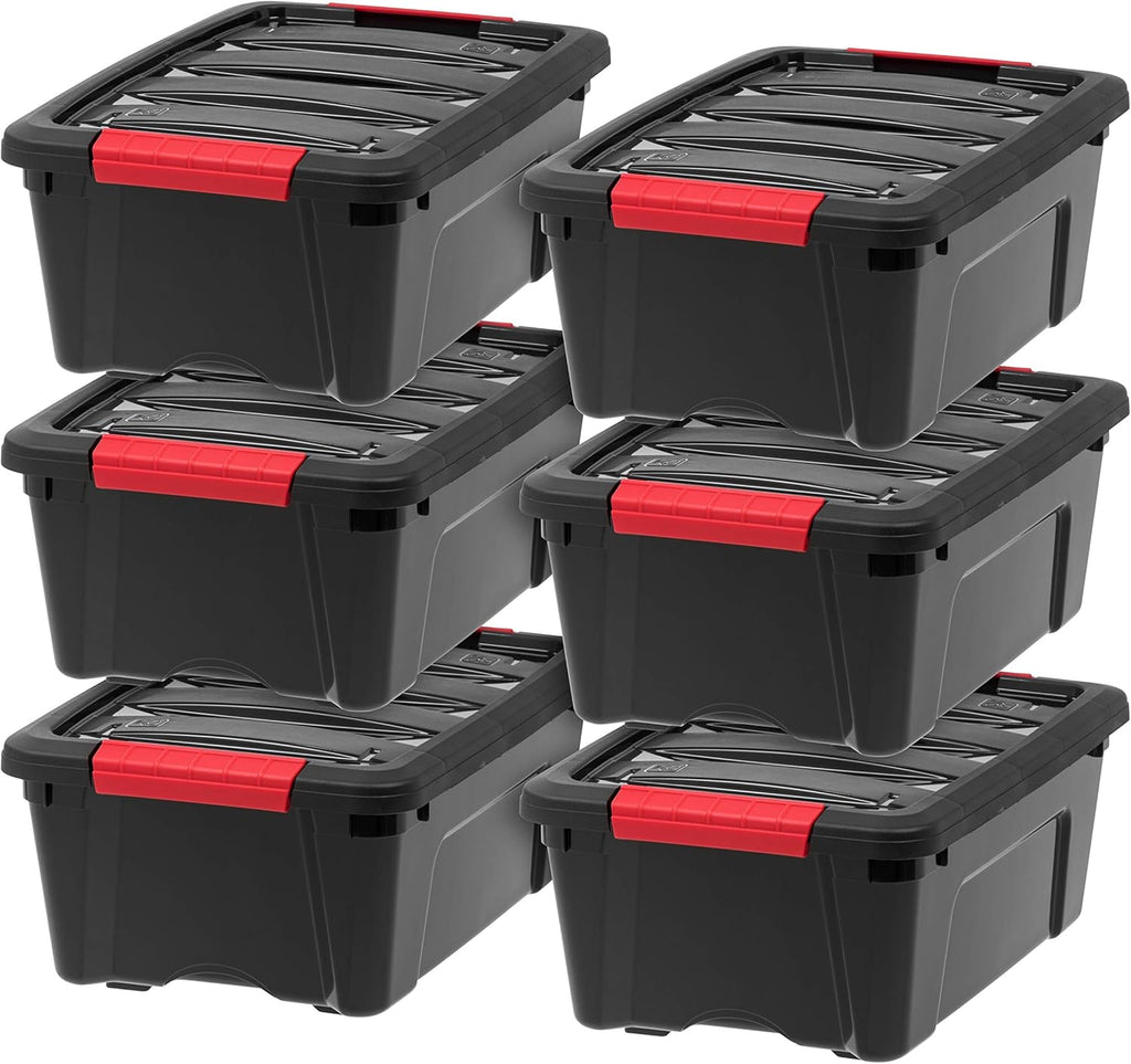 IRIS USA 54 Qt Stackable Plastic Storage Bins with Lids, 6 Pack - BPA-Free, Made in USA - See-Through Organizing Solution, Latches, Durable Nestable Containers, Secure Pull Handle - Clear
