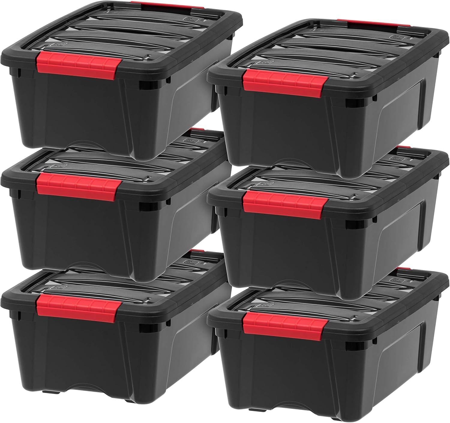 IRIS USA 54 Qt Stackable Plastic Storage Bins with Lids, 6 Pack - BPA-Free, Made in USA - See-Through Organizing Solution, Latches, Durable Nestable Containers, Secure Pull Handle - Clear