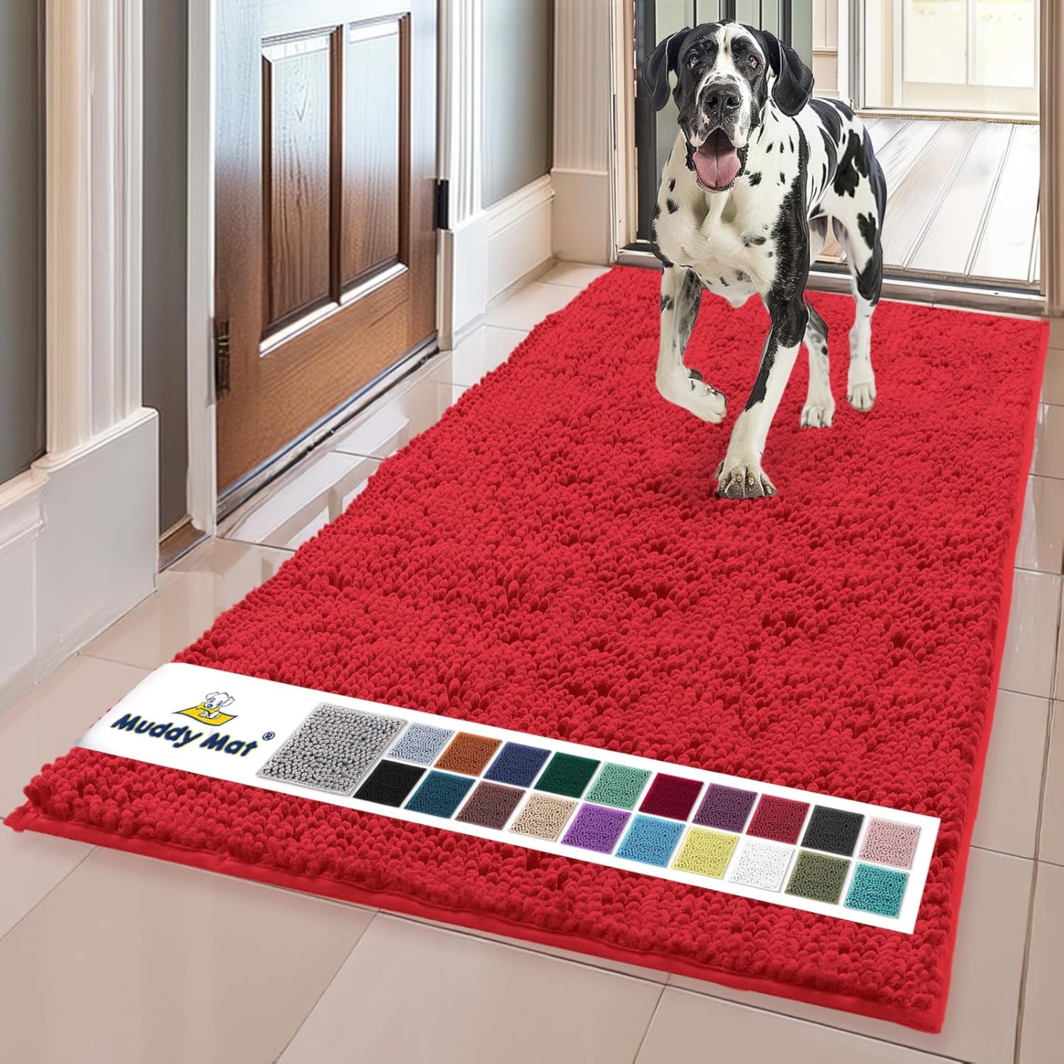 Muddy Mat® | Super Absorbent Door Mat Indoor, Microfiber Quick Dry Chenille Entryway Rug, Non-Slip Front Door Mat, Indoor Mats for Entryway, Machine Washable Pet Rug, Grey XXXL 72"X48"