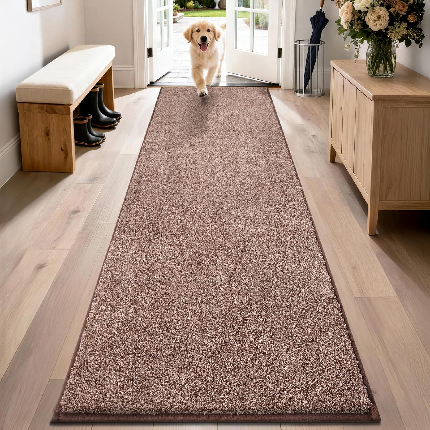 PURRUGS Easy Care Area Rug 4ft x 6ft, Non-Slip Machine Washable Entryway Rug, Dog Door Mat, Stain Resistant Accent Rug for Hallway, Living Room, Bedroom and Mudroom, Charcoal