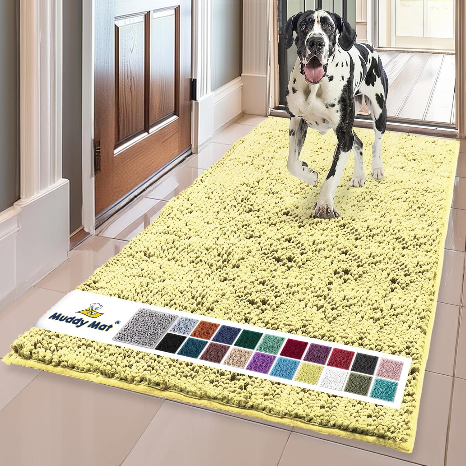 Muddy Mat® | Super Absorbent Door Mat Indoor, Microfiber Quick Dry Chenille Entryway Rug, Non-Slip Front Door Mat, Indoor Mats for Entryway, Machine Washable Pet Rug, Grey XXXL 72"X48"