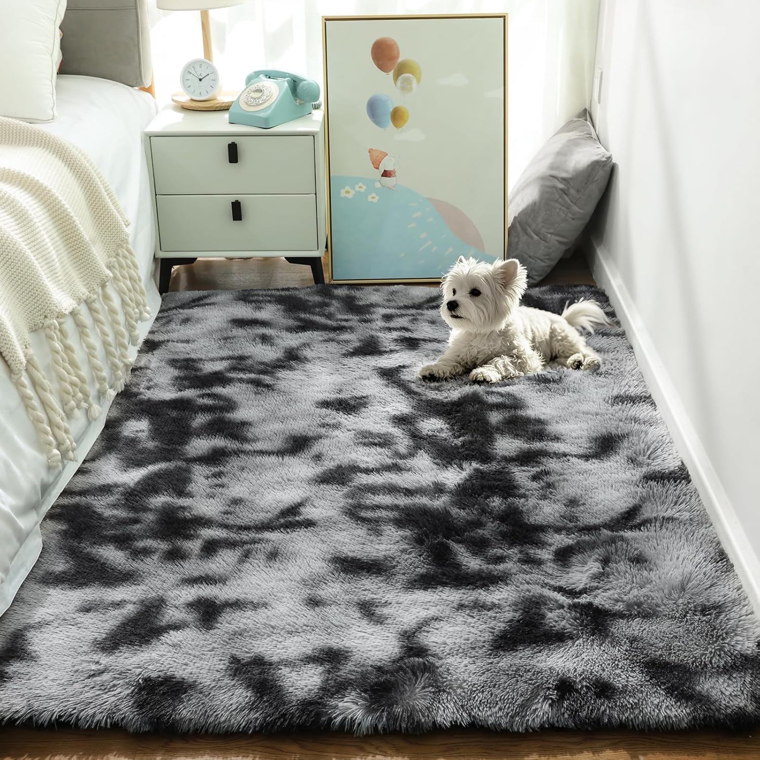 Ophanie 5x8 Blue Rugs for Living Room, Kids Nursery Rug Aesthetic, Playroom Navy Area Rugs for Boys Girls Teen Home Decor, Fluffy Fuzzy Soft Plush Shaggy Bedside Floor Bedroom Carpet for Teen