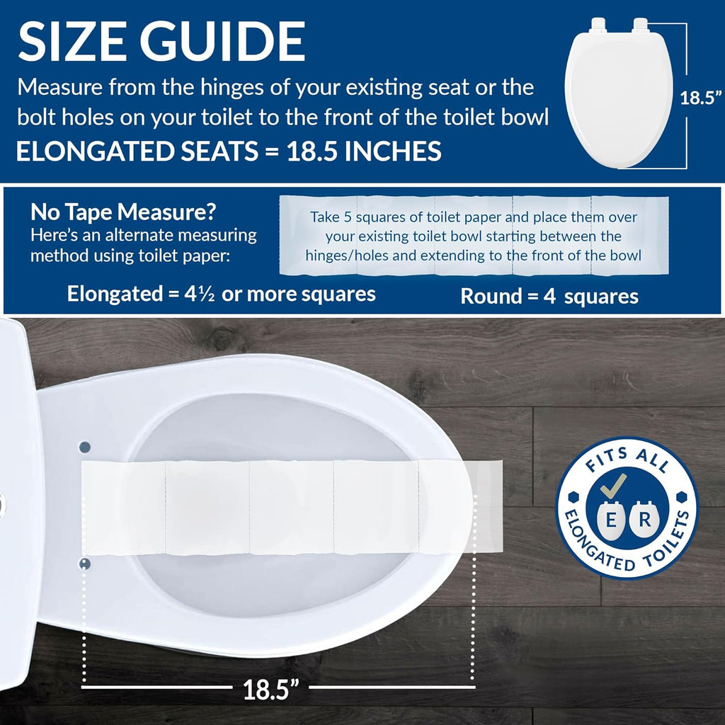Bemis 1500EC Durable Wood Toilet Seat with Easy Clean Hinges, Made in USA, Elongated, White, 2-Pack