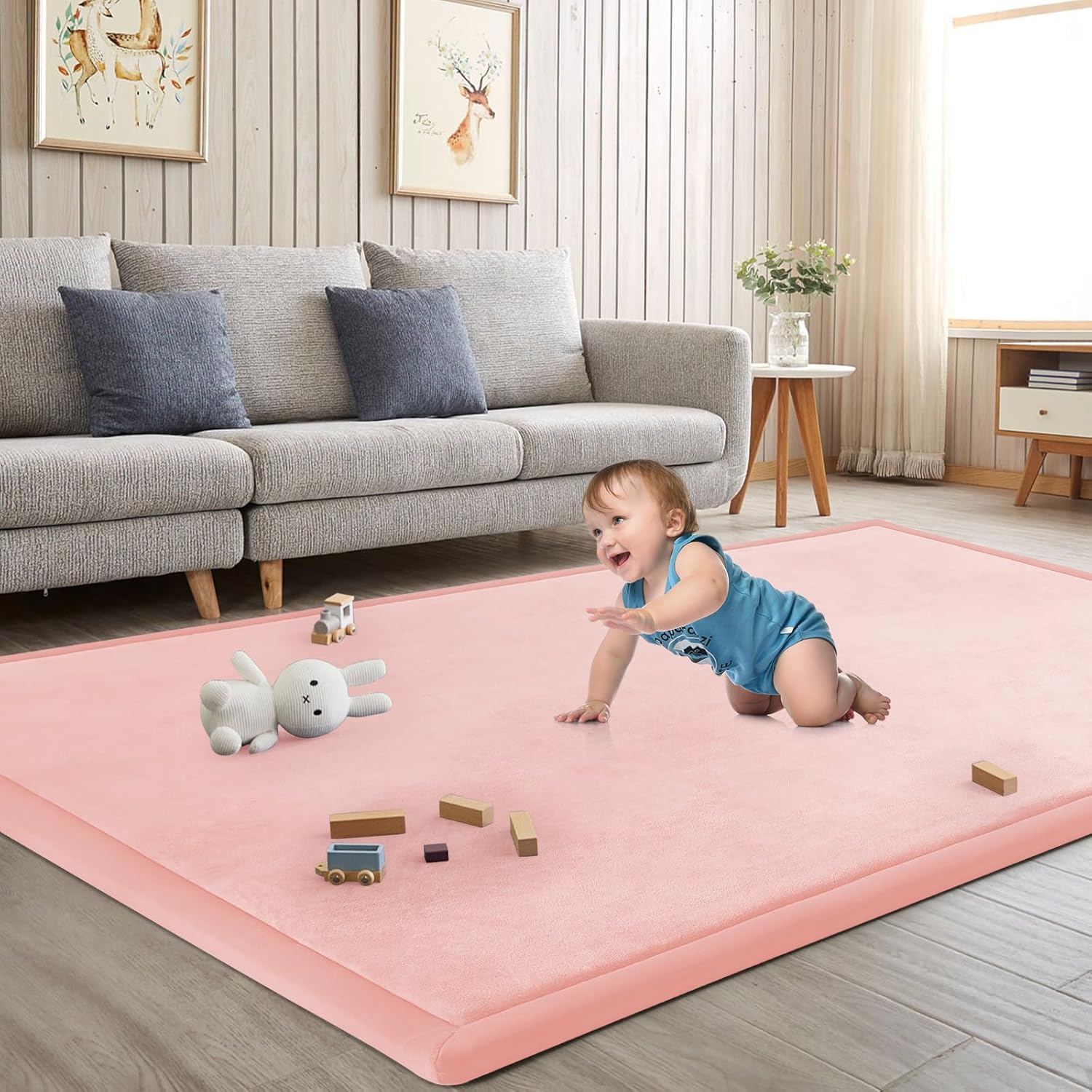 ILPEOD Baby Play Mat for Floor Tummy Time Nursery Rug Muscle Area Rug Playroom Rug Tatami Mat 6'7"x4'11" Memory Foam 1.3" Thick Crawling For Babies,Toddlers, Infants, Kids,Floor Mat(Grey)
