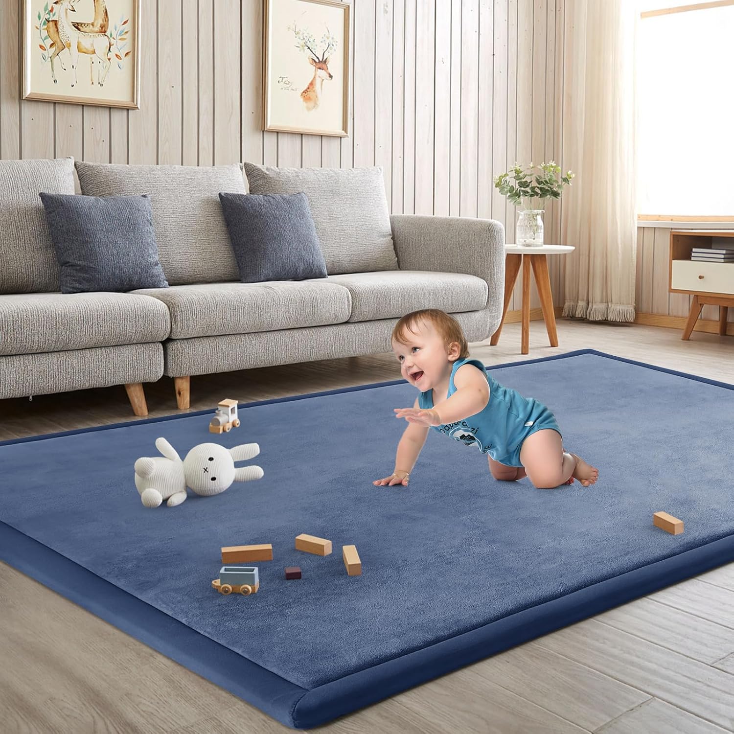 ILPEOD Baby Play Mat for Floor Tummy Time Nursery Rug Muscle Area Rug Playroom Rug Tatami Mat 6'7"x4'11" Memory Foam 1.3" Thick Crawling For Babies,Toddlers, Infants, Kids,Floor Mat(Grey)