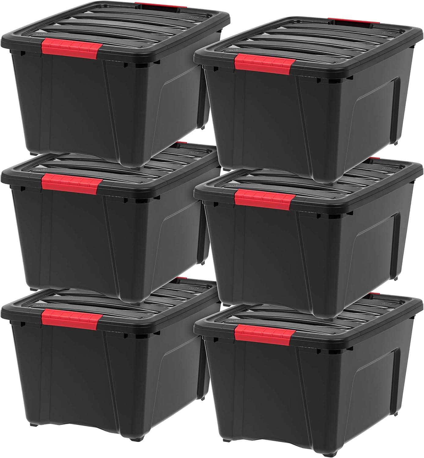 IRIS USA 54 Qt Stackable Plastic Storage Bins with Lids, 6 Pack - BPA-Free, Made in USA - See-Through Organizing Solution, Latches, Durable Nestable Containers, Secure Pull Handle - Clear
