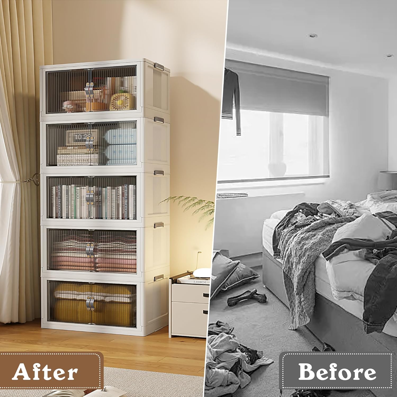 SAILUN 145Gal/580Qt Stackable Storage Bins Folding Collapsible Storage Bins with Lid, Closet Organizers and Storage, Grey 26" W x 17" D x 71" H