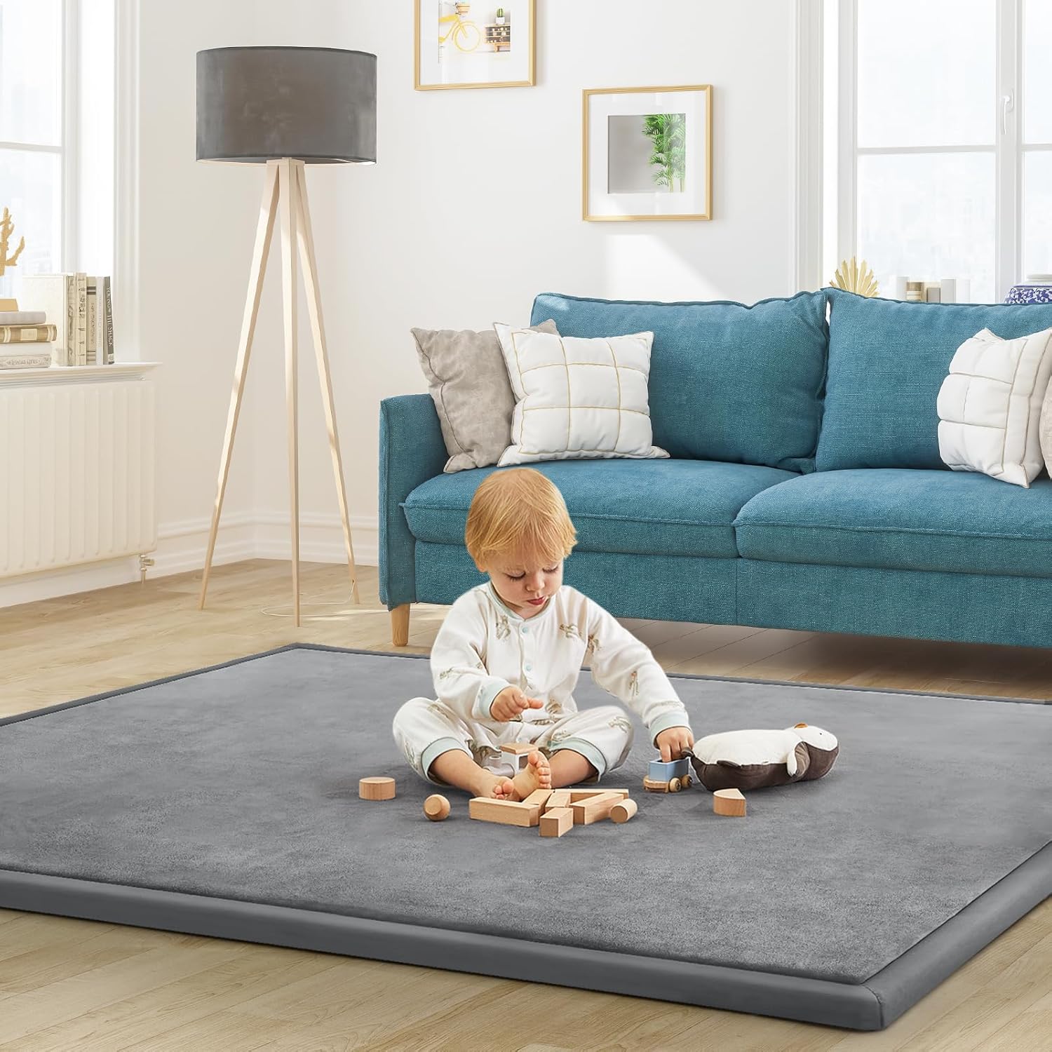 ILPEOD Baby Play Mat for Floor Tummy Time Nursery Rug Muscle Area Rug Playroom Rug Tatami Mat 6'7"x4'11" Memory Foam 1.3" Thick Crawling For Babies,Toddlers, Infants, Kids,Floor Mat(Grey)