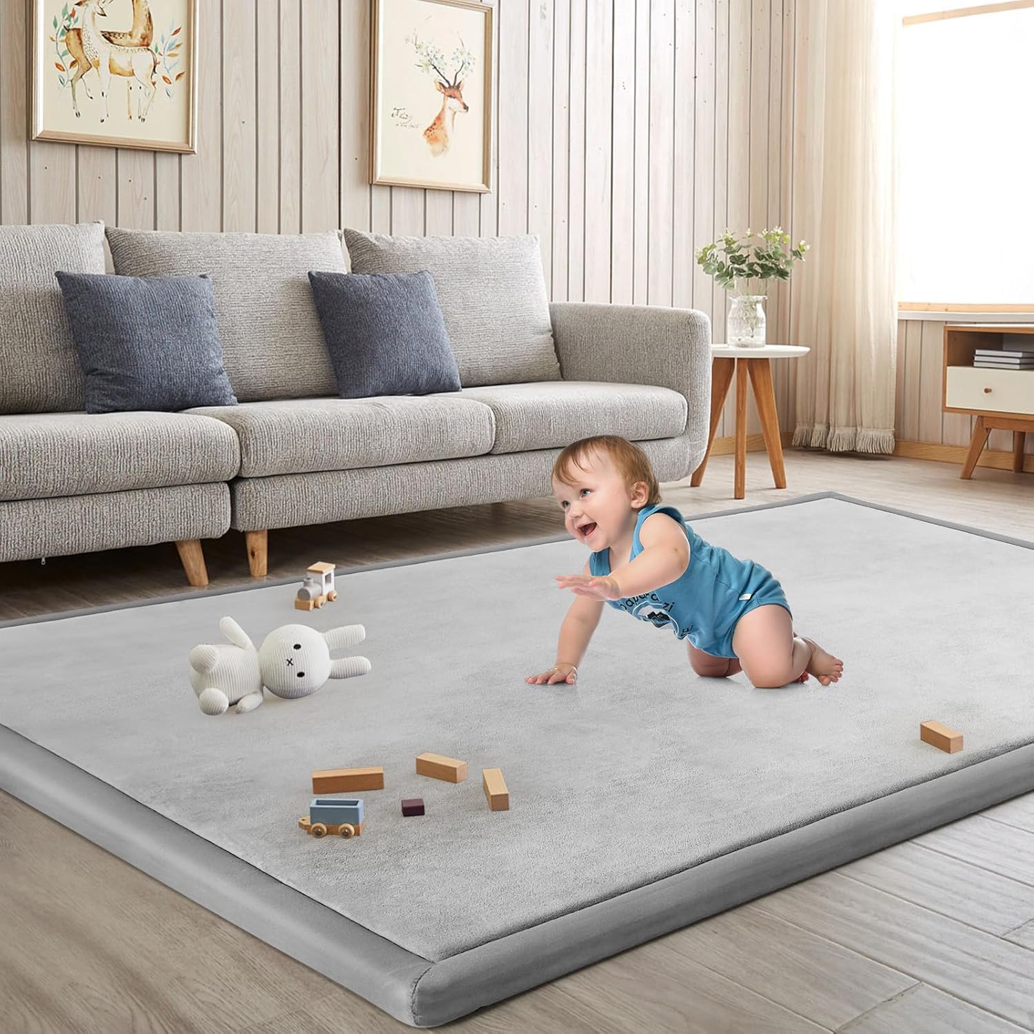 ILPEOD Baby Play Mat for Floor Tummy Time Nursery Rug Muscle Area Rug Playroom Rug Tatami Mat 6'7"x4'11" Memory Foam 1.3" Thick Crawling For Babies,Toddlers, Infants, Kids,Floor Mat(Grey)